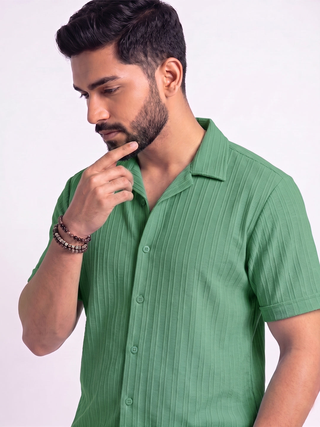 Men’s Mint Green Textured Co-Ord Set – Premium Relaxed Fit Shirt & Trouser Set
