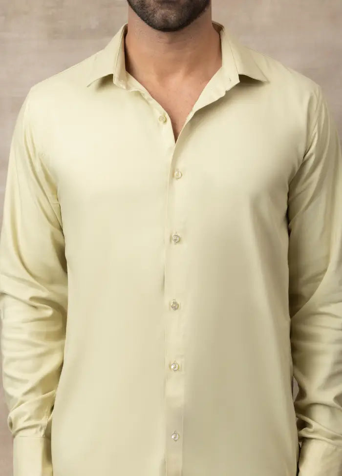 Men Classic Soft Stretchable Shirt- Cream Yellow