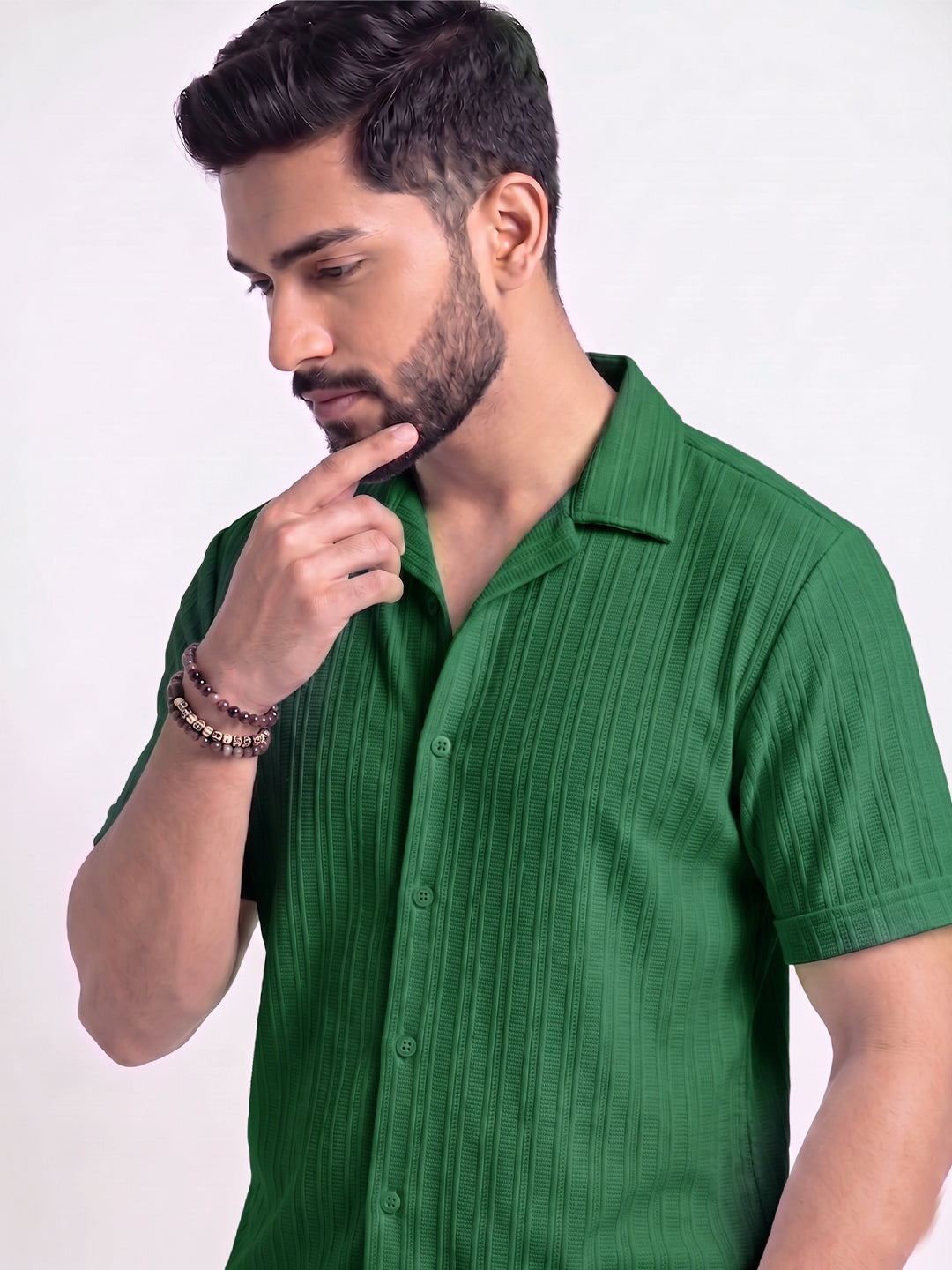 Men’s Mehndi Olive Textured Co-Ord Set – Premium Relaxed Fit Shirt & Trouser Set