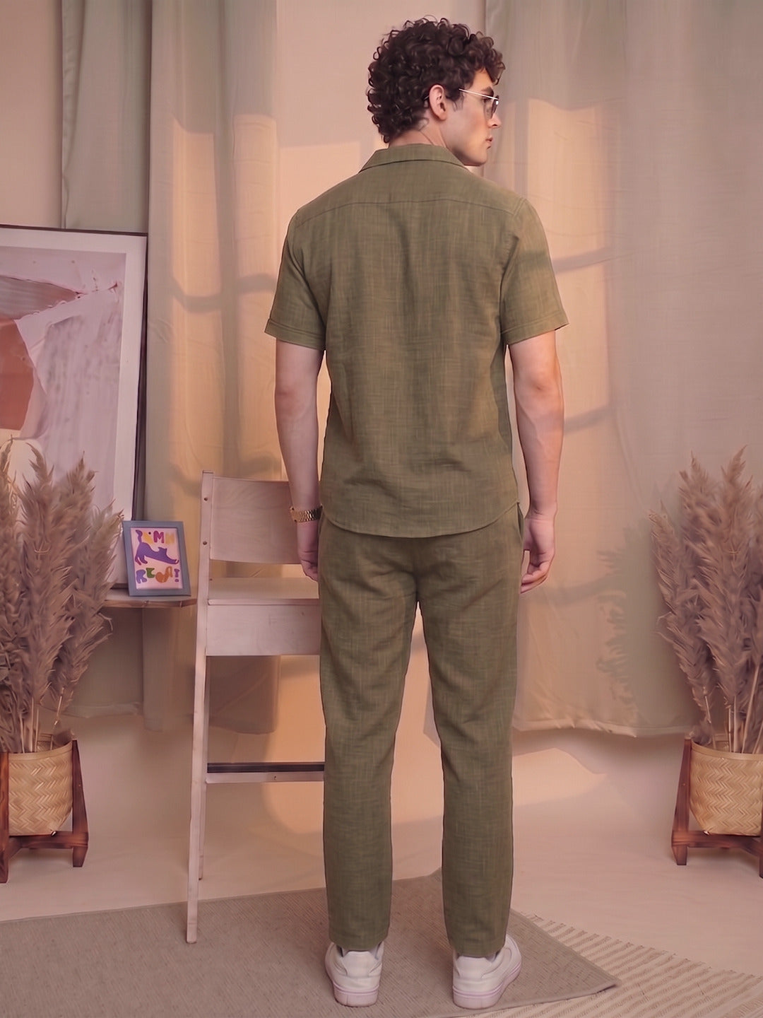 Men’s Premium Cotton Co-Ord Set | Resort Collar Shirt & Trouser Set | Beige
