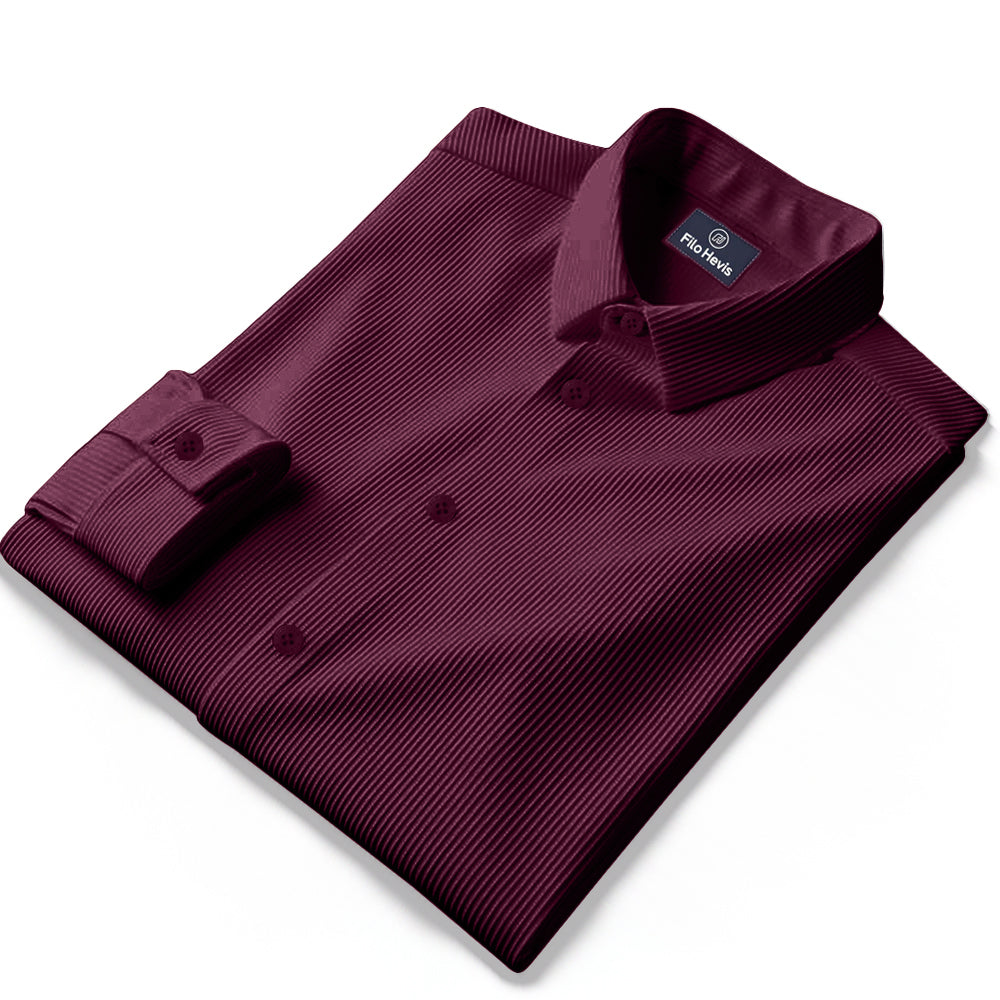 Corduroy Casual Shirts for Men Blended Fabric - Wine