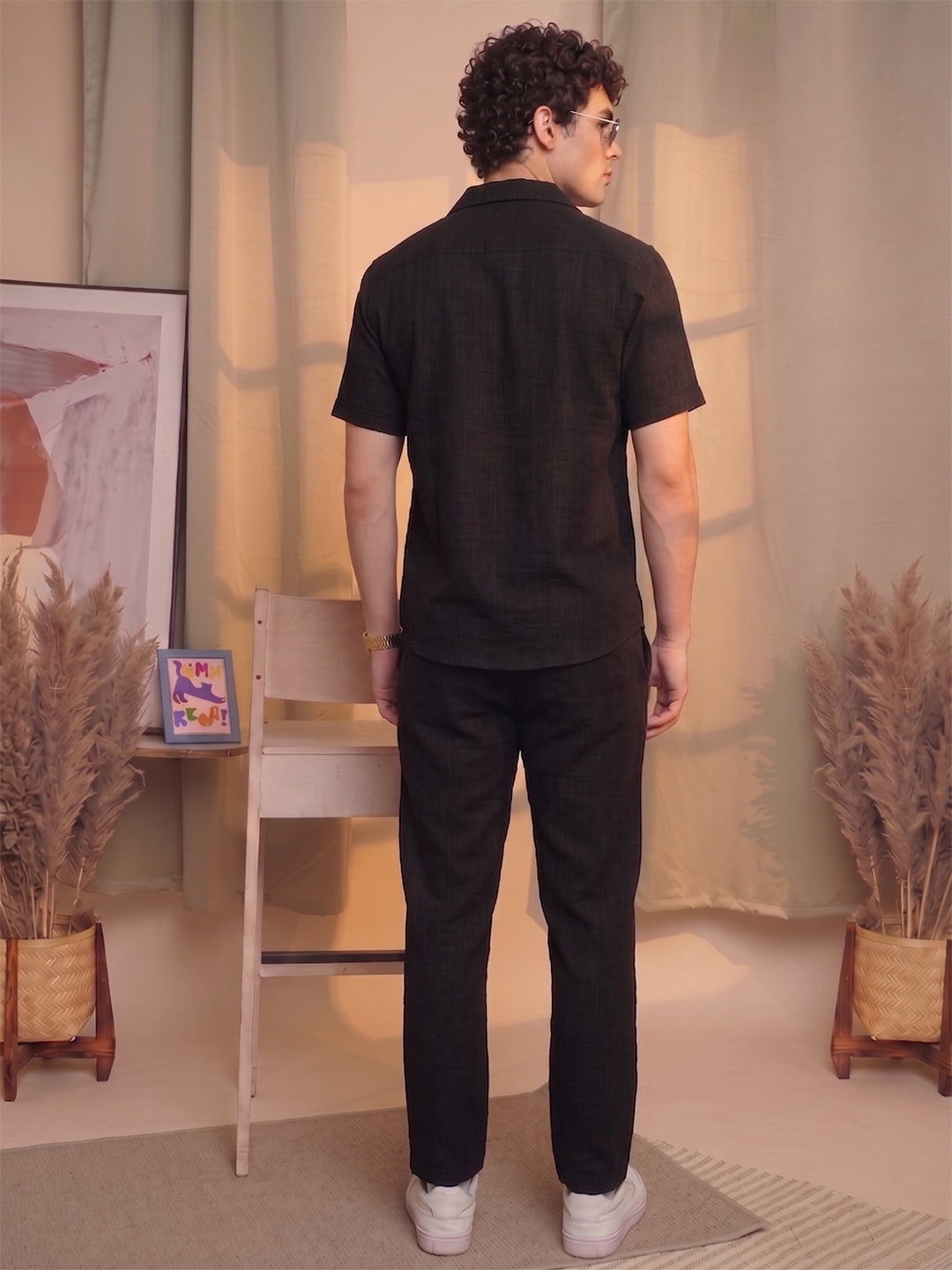Men’s Premium Cotton Co-Ord Set | Resort Collar Shirt & Trouser Set | Black