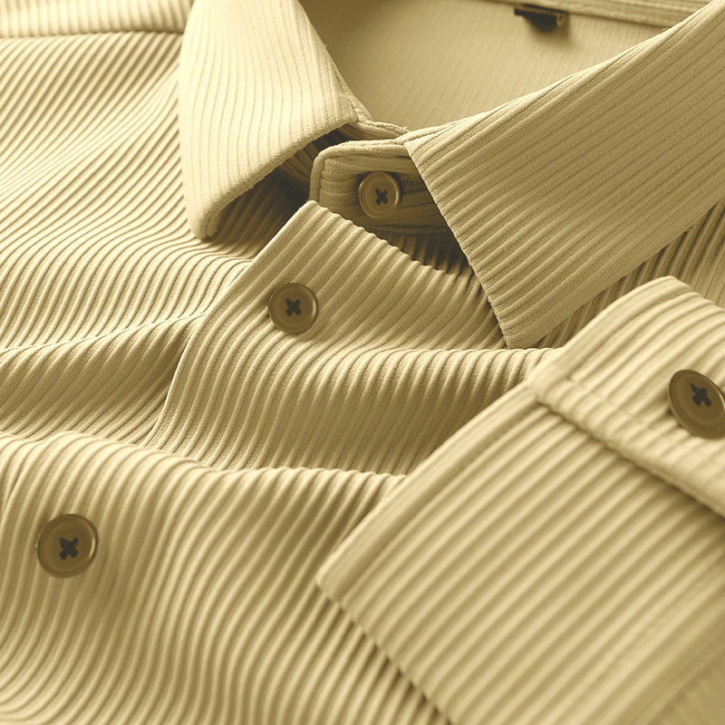 Corduroy Casual Shirts for Men Blended Fabric - Light Brown