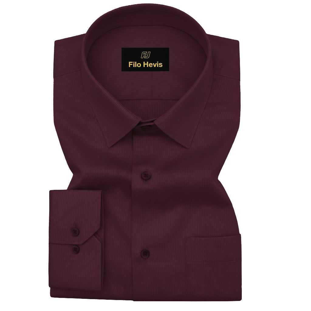 Fine-Ribbed Self-Structured Formal Shirt-MAROON