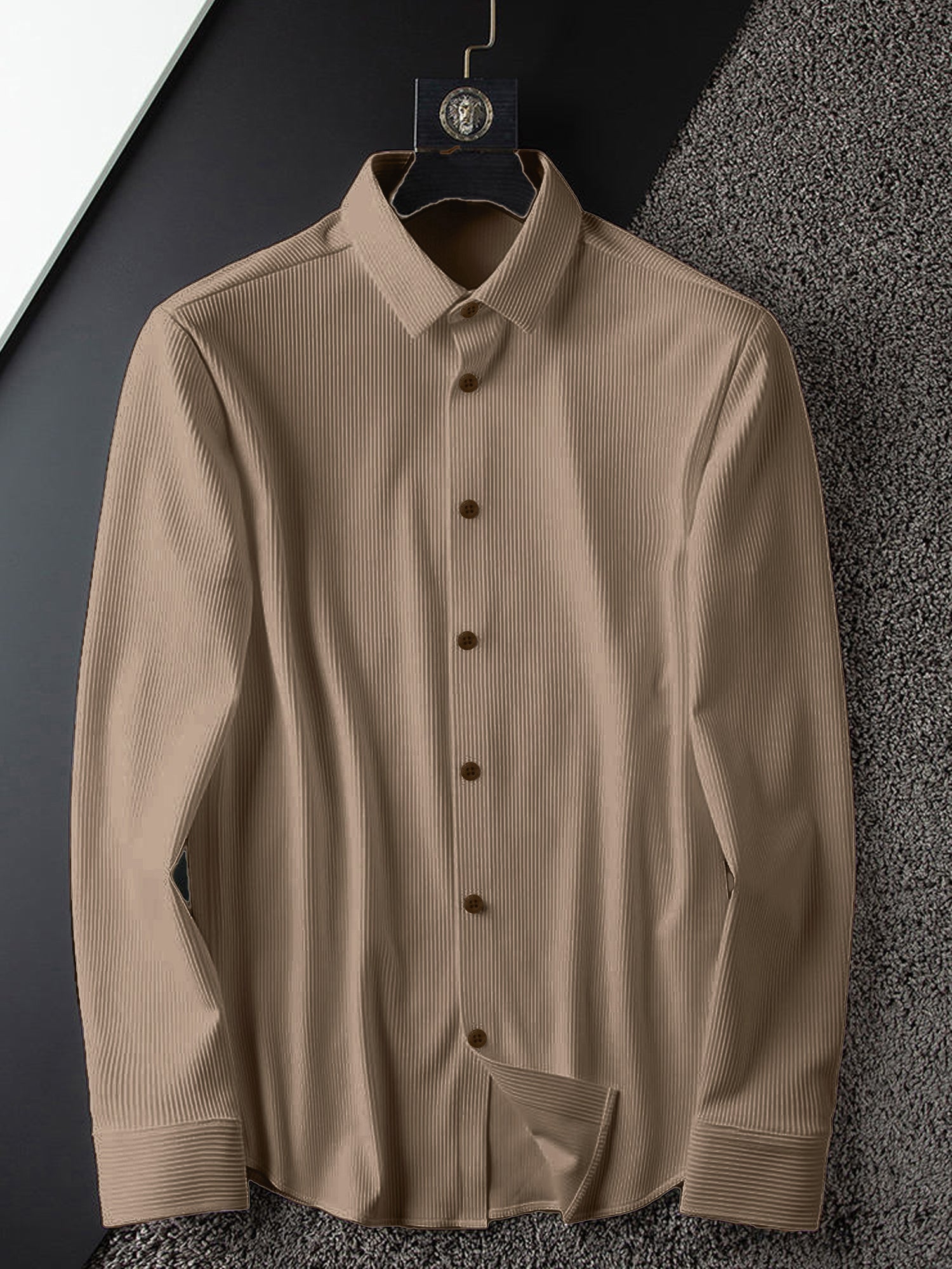 Corduroy Casual Shirts for Men Blended Fabric - Beige