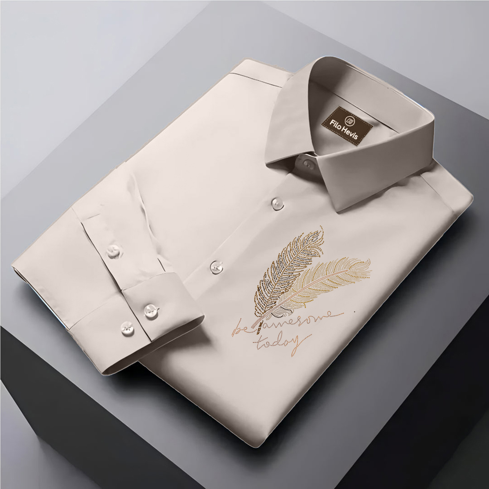 PARTY SHIRTS FOR MEN | PREMIUM SHIRTS | CLUB SHIRTS Feather Embroidery-Beige
