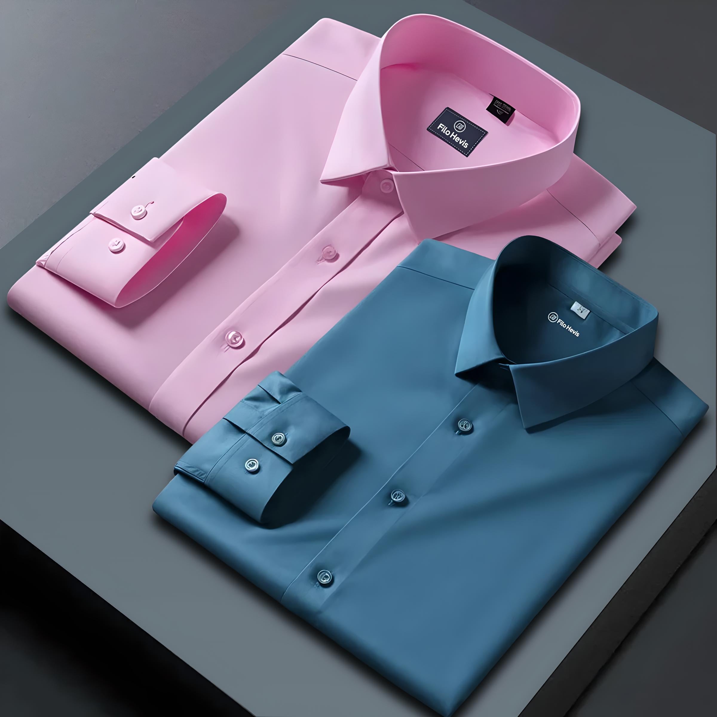 Combo of 2 Formal shirts Light Pink & Teal Blue Colour