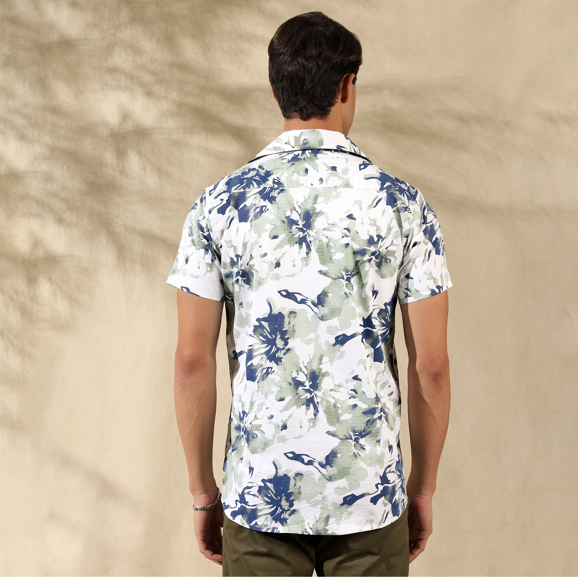 LIGHT GREEN HALF CASUAL PRINTED COTTON SHIRT REGULAR FIT FOR MEN