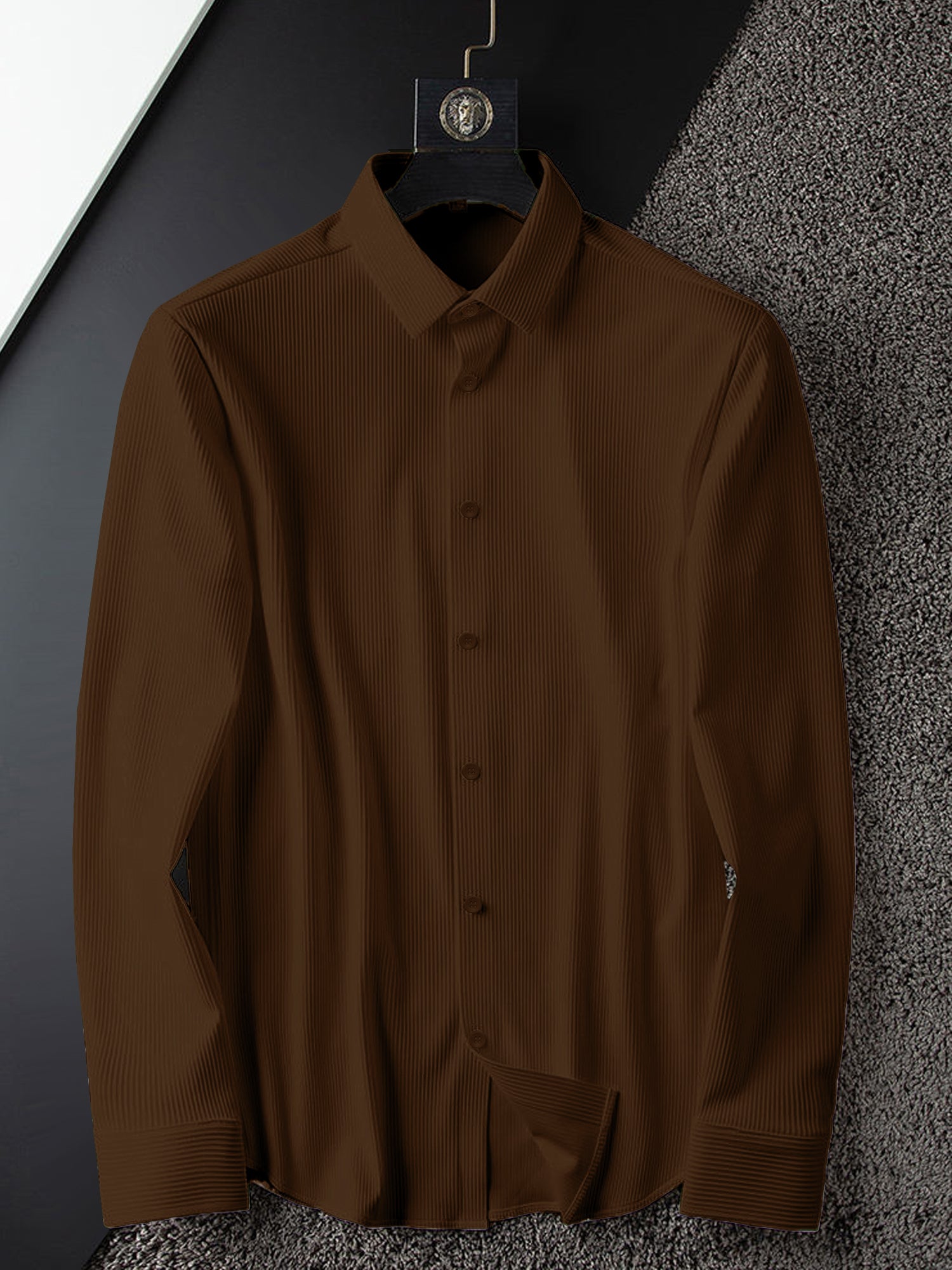 Corduroy Casual Shirts for Men Blended Fabric - Brown