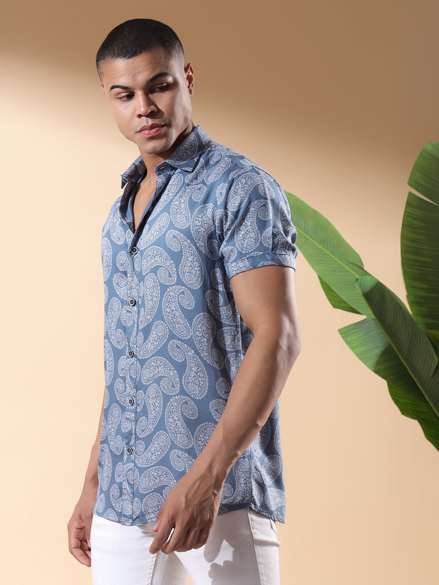 Blue Half Casual Printed Cotton Shirt Regular Fit For Man-Blue