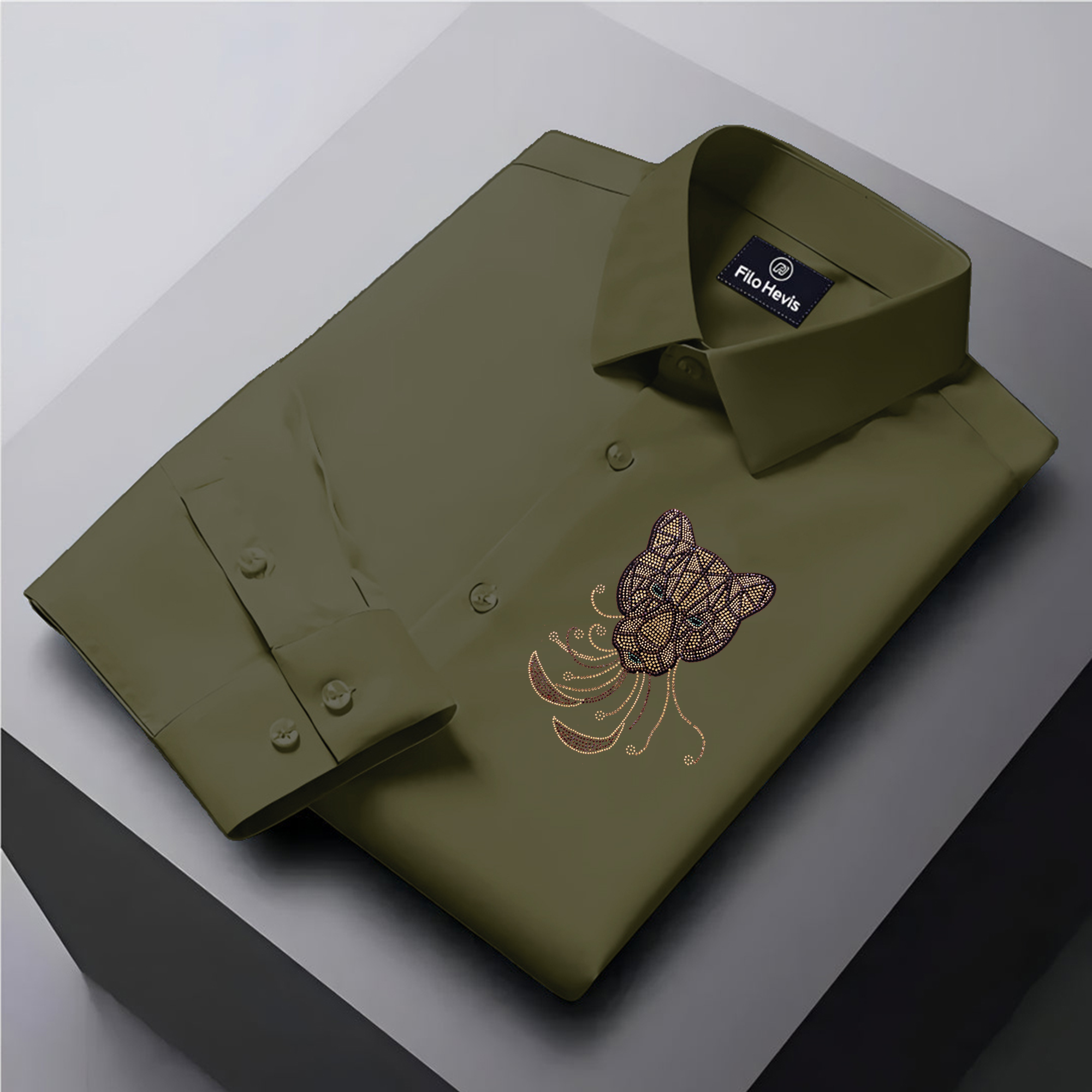 PARTY SHIRTS FOR MEN | PREMIUM SHIRTS | CLUB SHIRTS Tiger Embroidery-MEHNDI GREEN