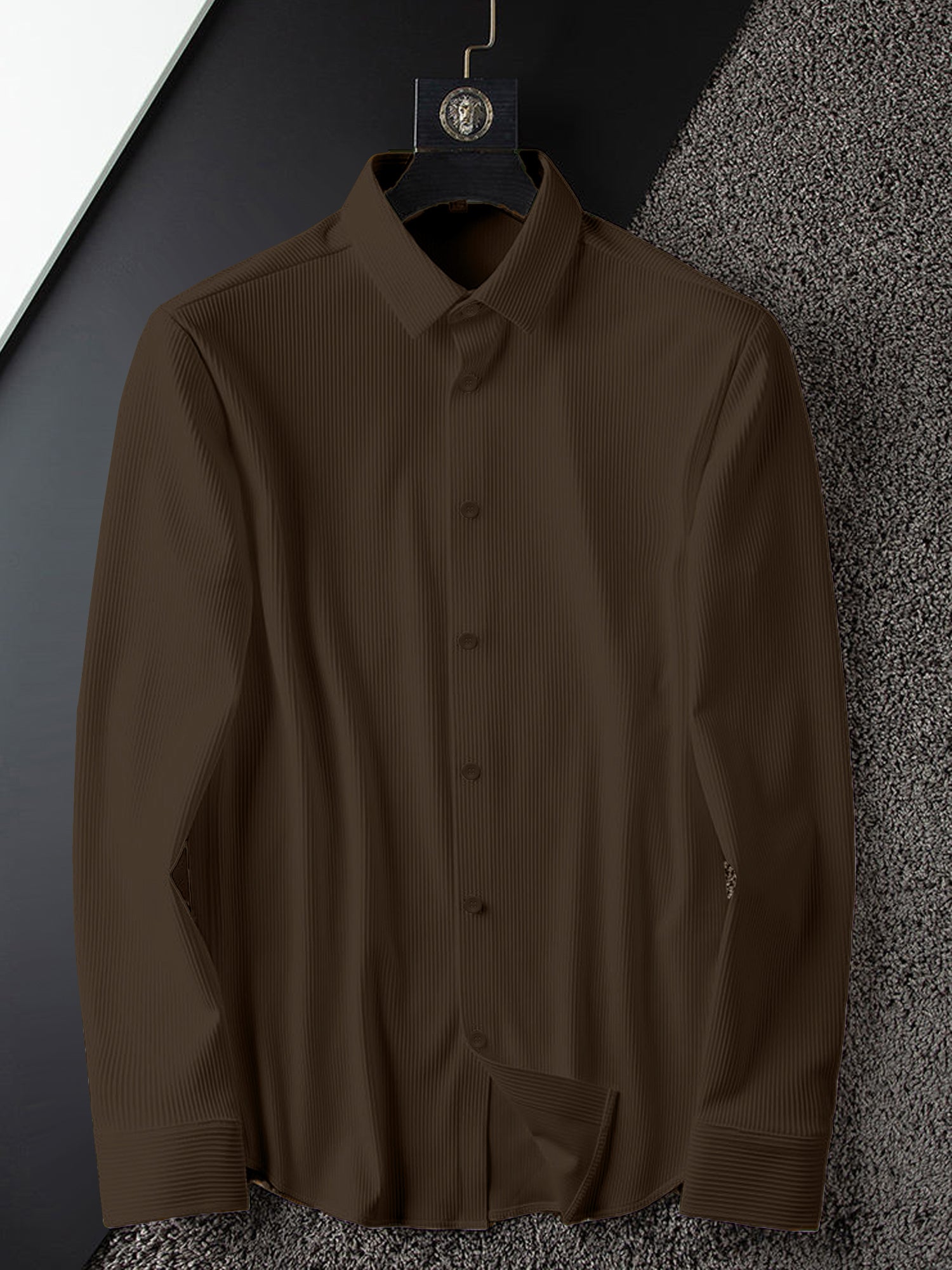 Corduroy Casual Shirts for Men Blended Fabric - Coffee