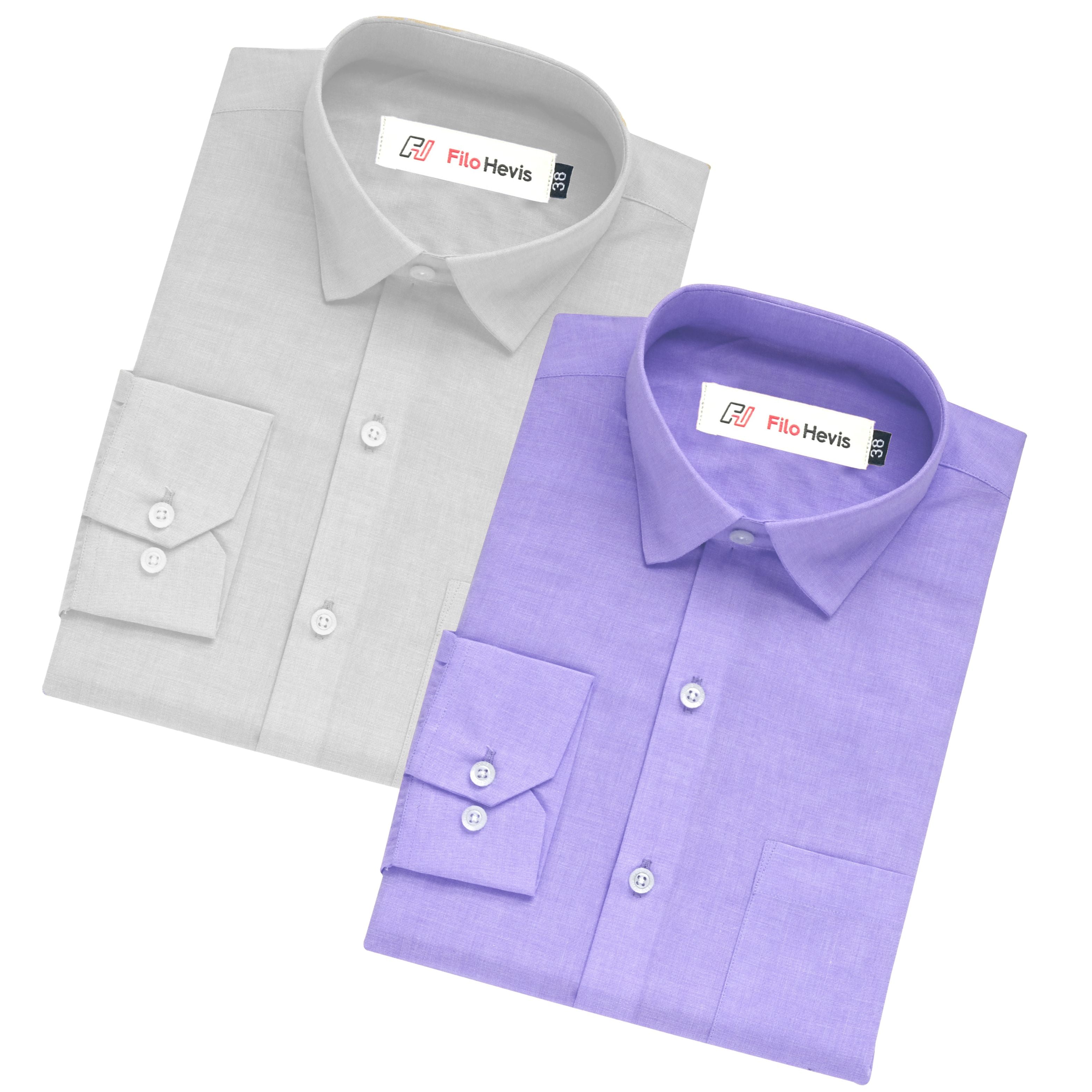 Combo of 2 Filafil Fabric Regular Fit Formal Shirts – White & Purple (Single Pocket)