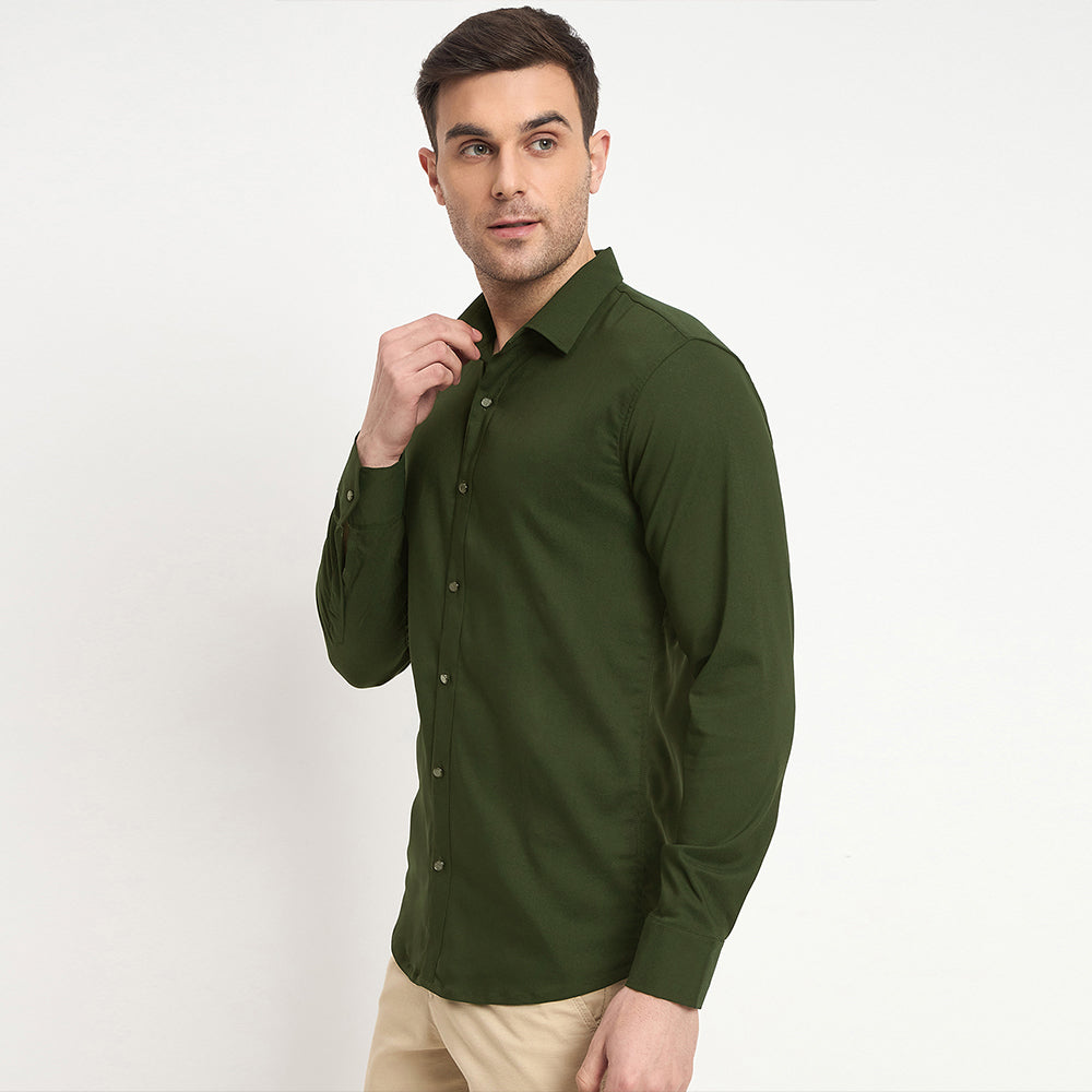 Men Mustang Lycra Soft Stretchable Shirt- Olive Green