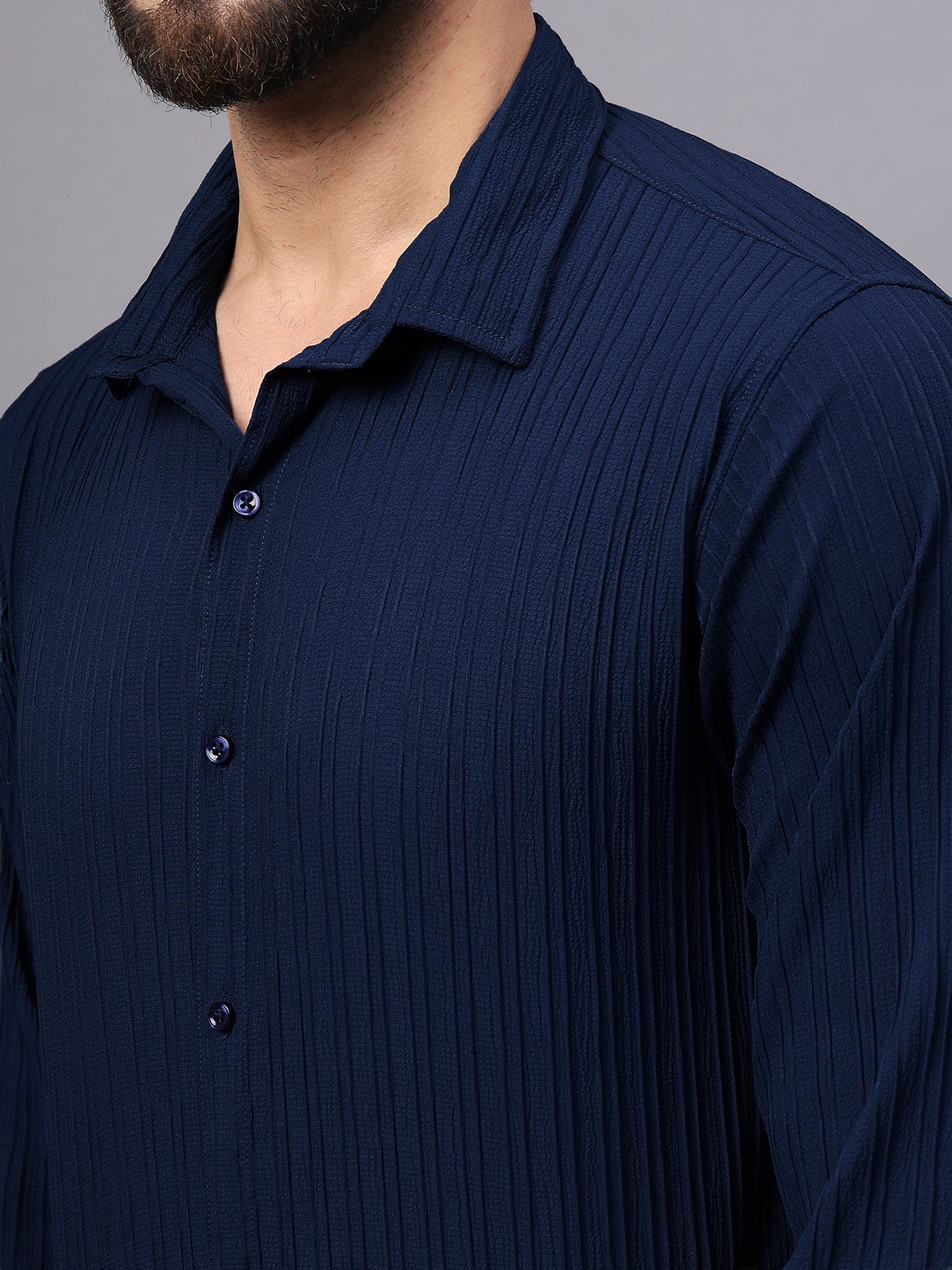Crushed Self Stripe Navy Blue Shirt