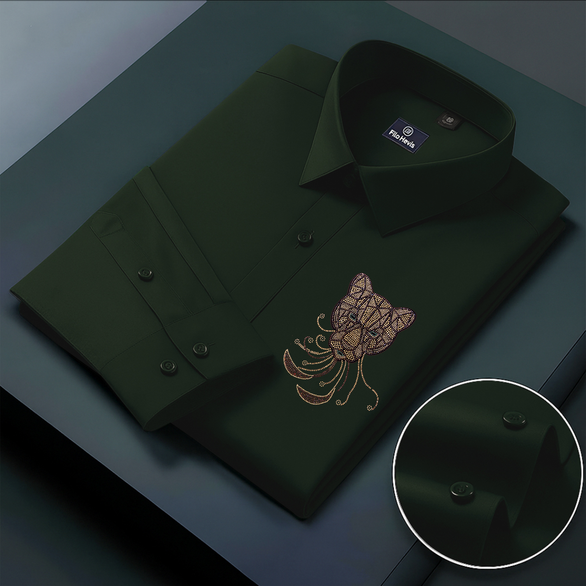PARTY SHIRTS FOR MEN | PREMIUM SHIRTS | CLUB SHIRTS Tiger Embroidery-BOTTLE GREEN
