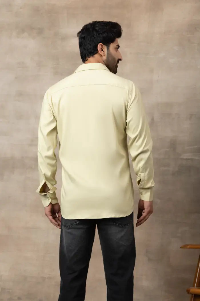 Men Classic Soft Stretchable Shirt- Cream Yellow