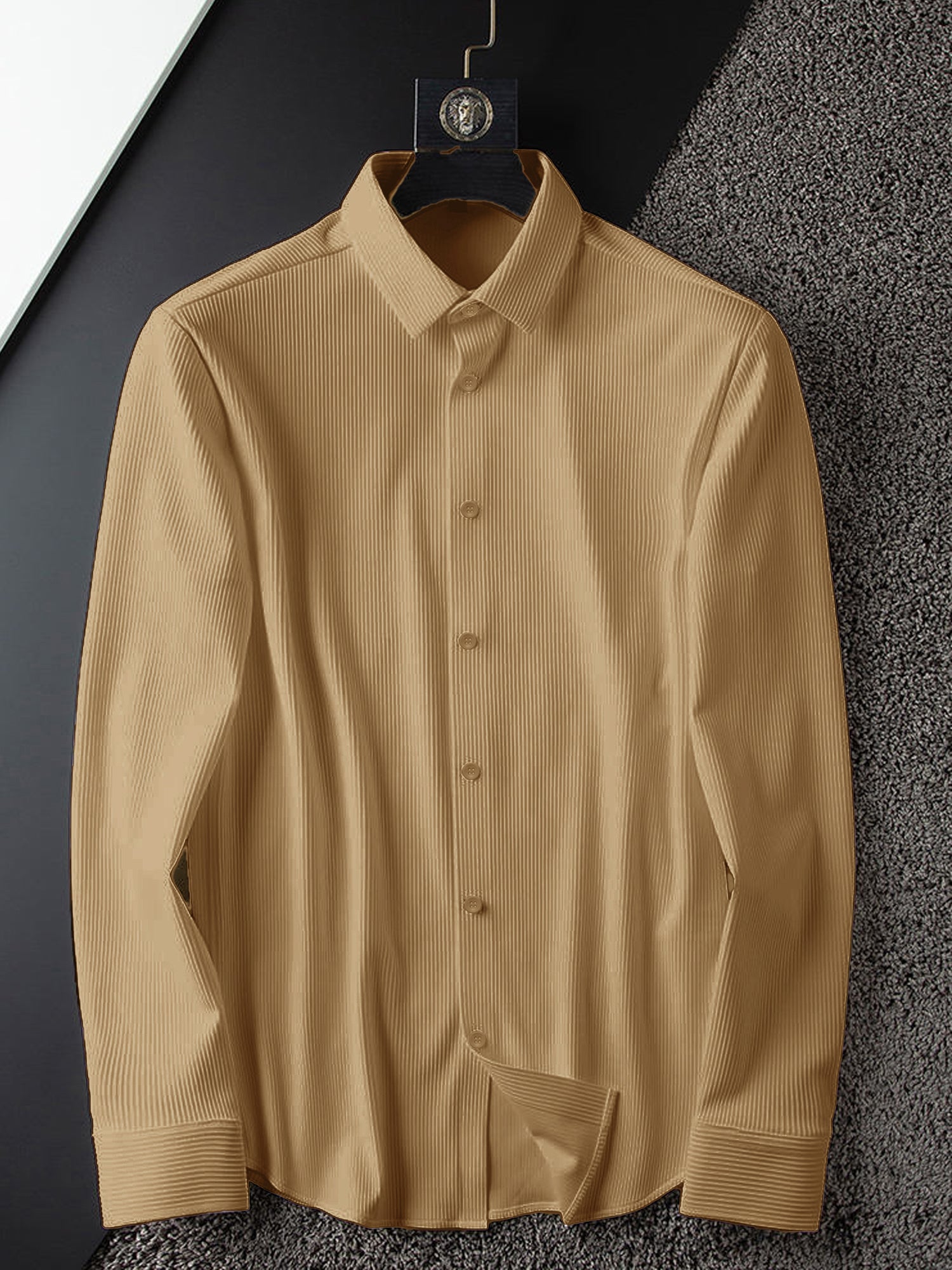 Corduroy Casual Shirts for Men Blended Fabric - Light Brown