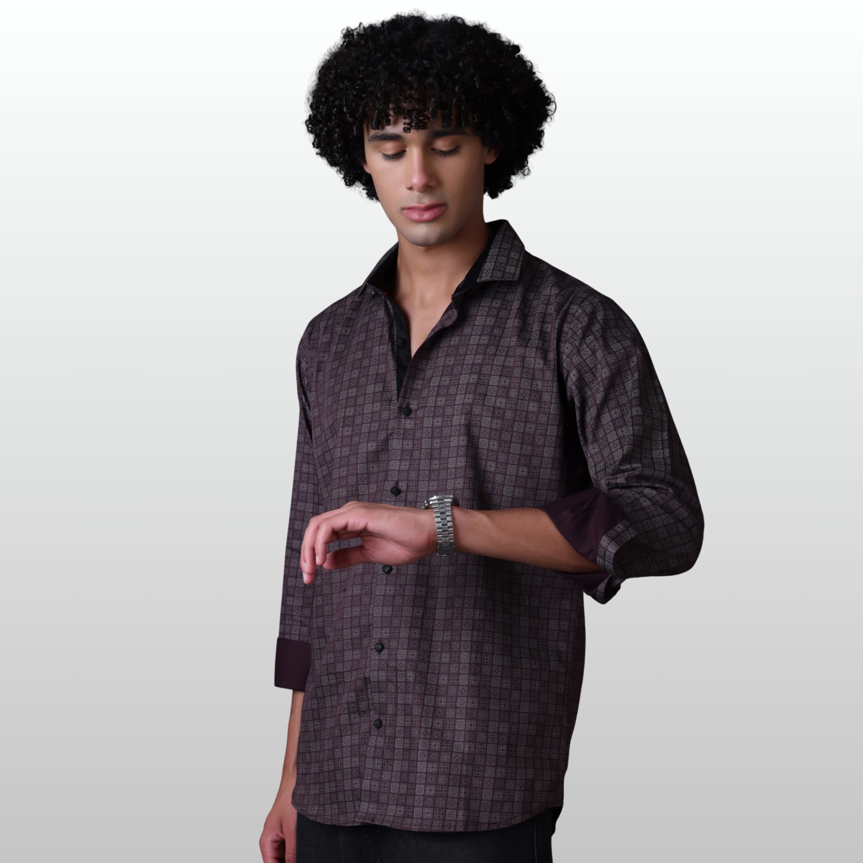PRINTED SHIRTS | FORMAL & CASUAL SHIRTS FOR MEN | FILO HEVIS GEOMETRIC PRINTS SHIRT COLLECTION-Brown
