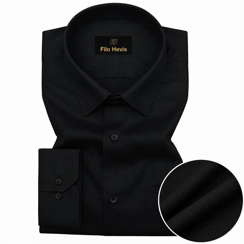 Fine-Ribbed Self-Structured Formal Shirt-BLACK