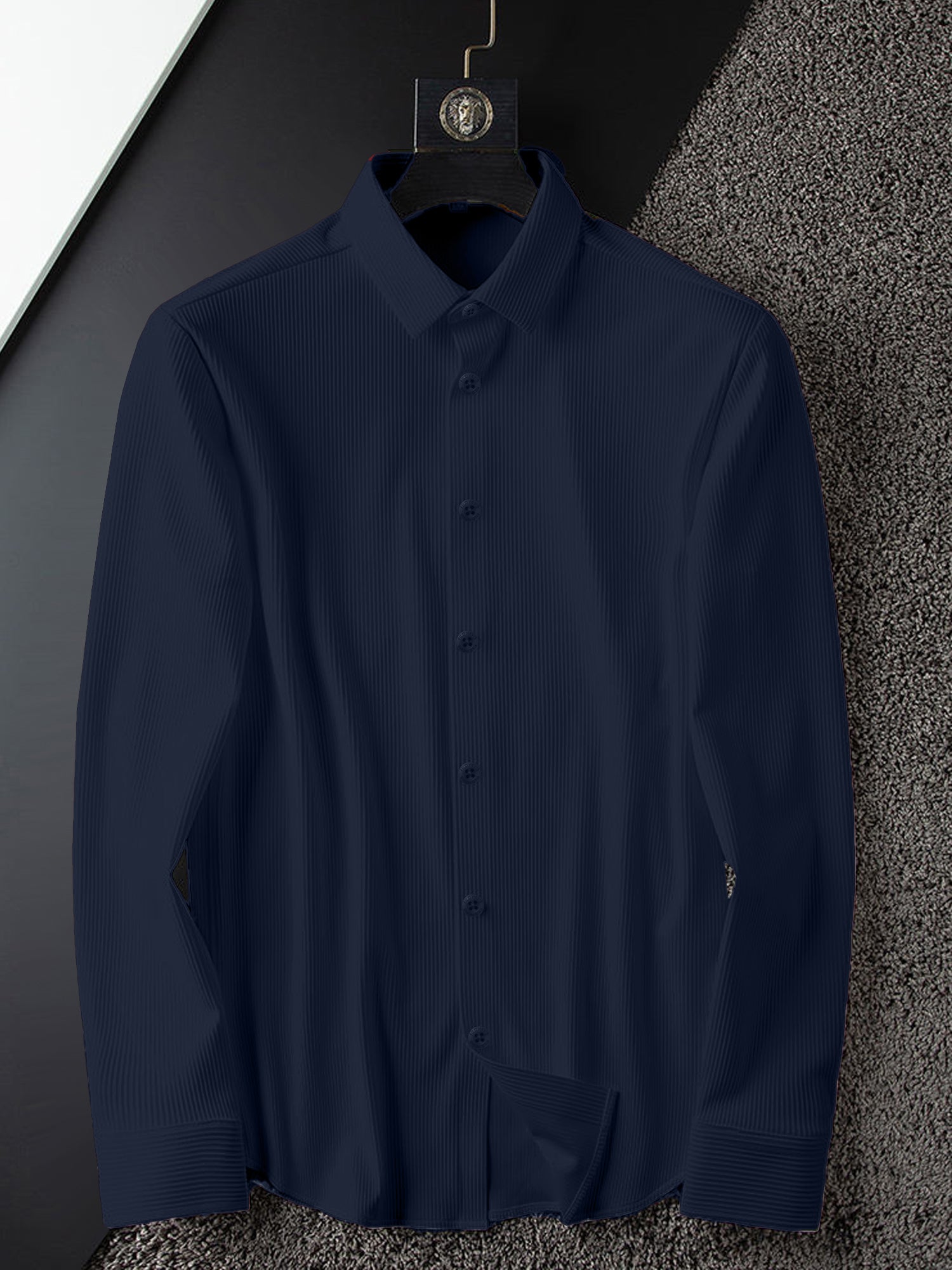 Corduroy Casual Shirts for Men Blended Fabric - Navy Blue