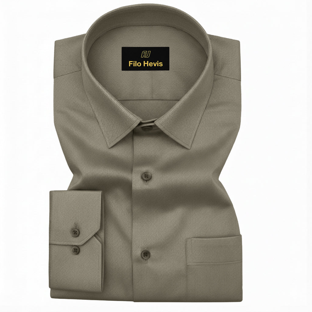 Fine-Ribbed Self-Structured Formal Shirt-MUD GREY