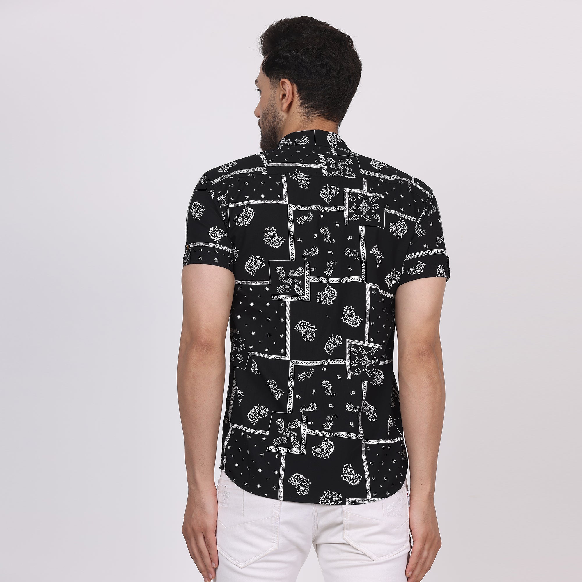 Men's Regular Fit Half Sleeve Printed Shirt-Black