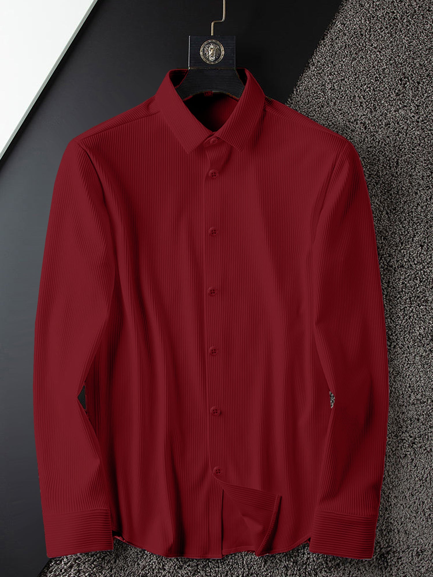 Corduroy Casual Shirts for Men Blended Fabric -Maroon