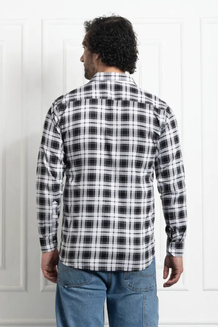 Check Regular Fit Cotton Shirt - Black & White