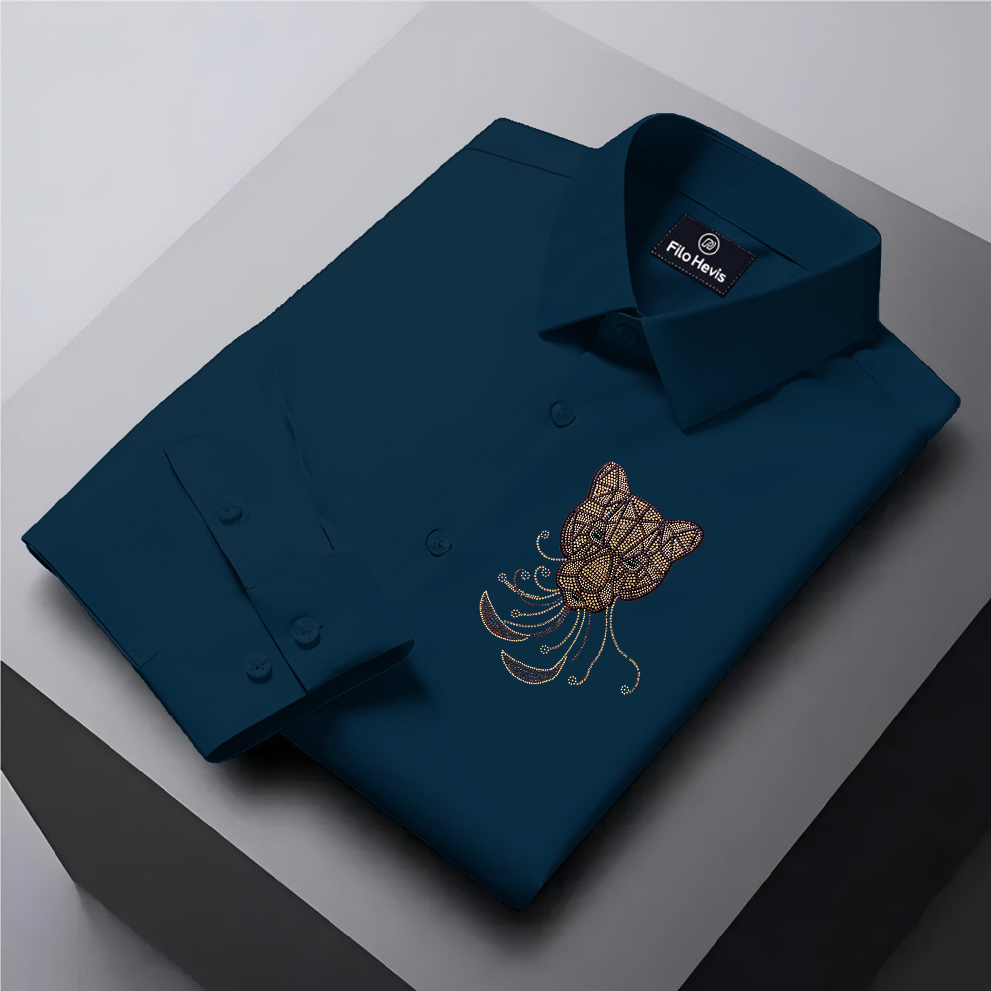 PARTY SHIRTS FOR MEN | PREMIUM SHIRTS | CLUB SHIRTS Tiger Embroidery-TEAL BLUE