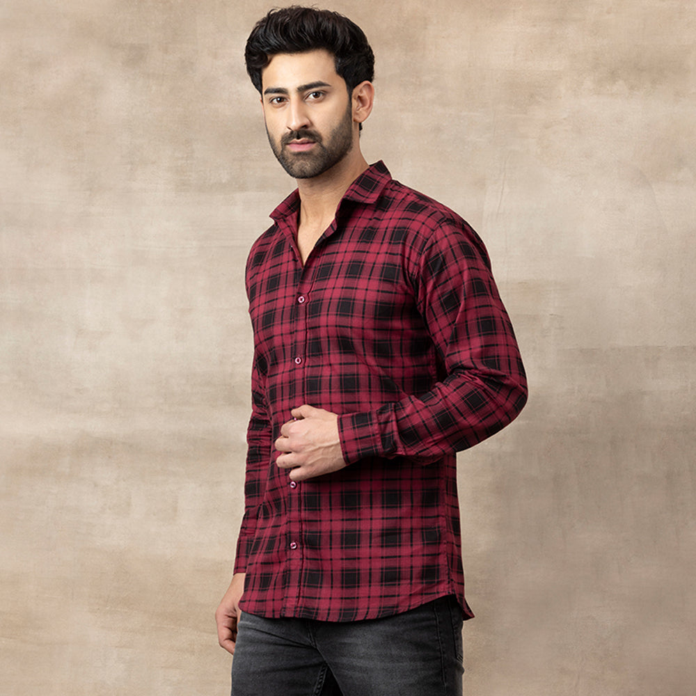 Check Regular Fit Cotton Shirt - Red