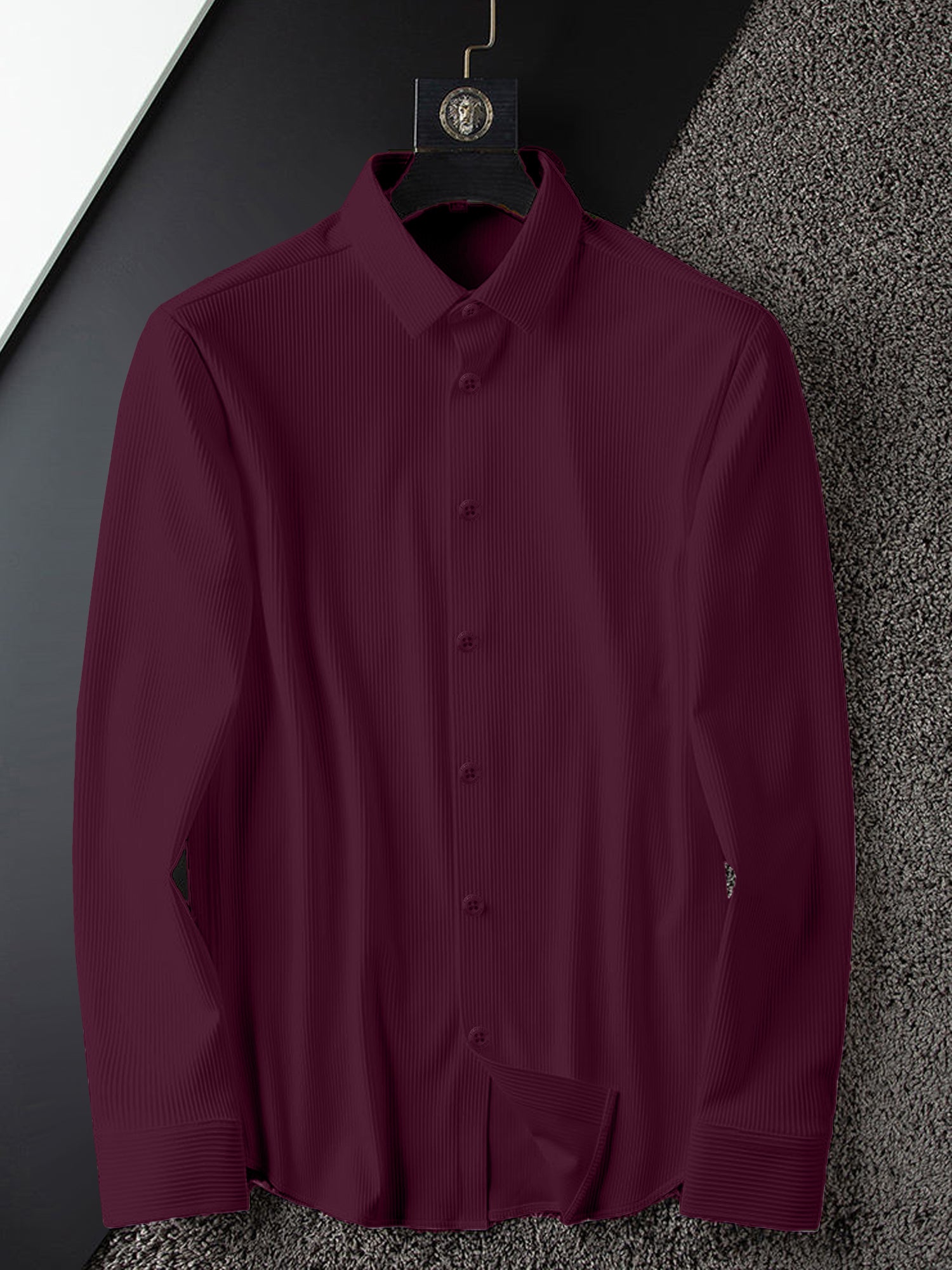 Corduroy Casual Shirts for Men Blended Fabric - Wine