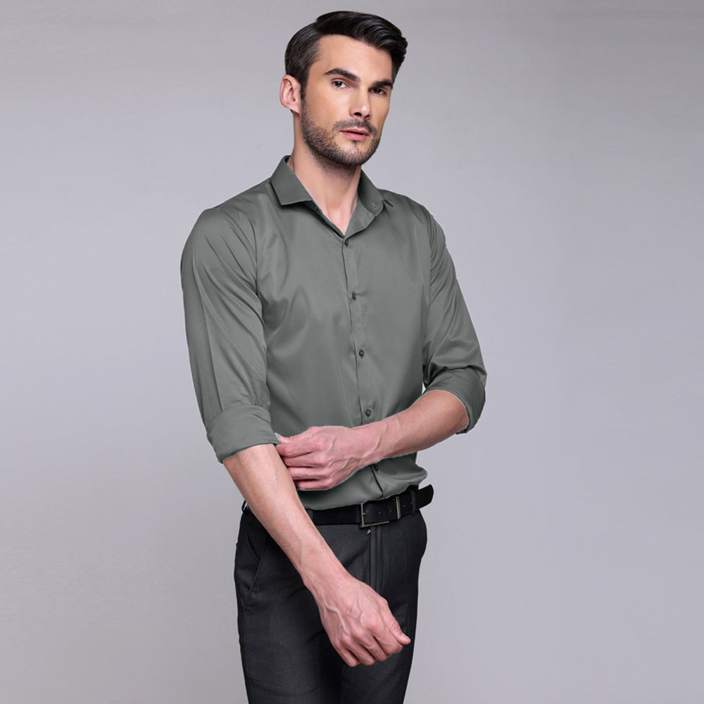 PREMIUM SATIN SHIRT | FORMAL SHIRT FOR MEN | LUXURIOUS SATIN LYCRA PARTY WEAR-Dark Grey Shirt