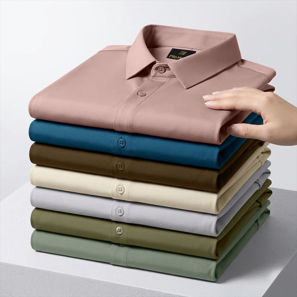Men's Premium Stretch Formal Shirt with Silver Collar Pins | Wrinkle-Resistant | Party & Office Wear | Peach