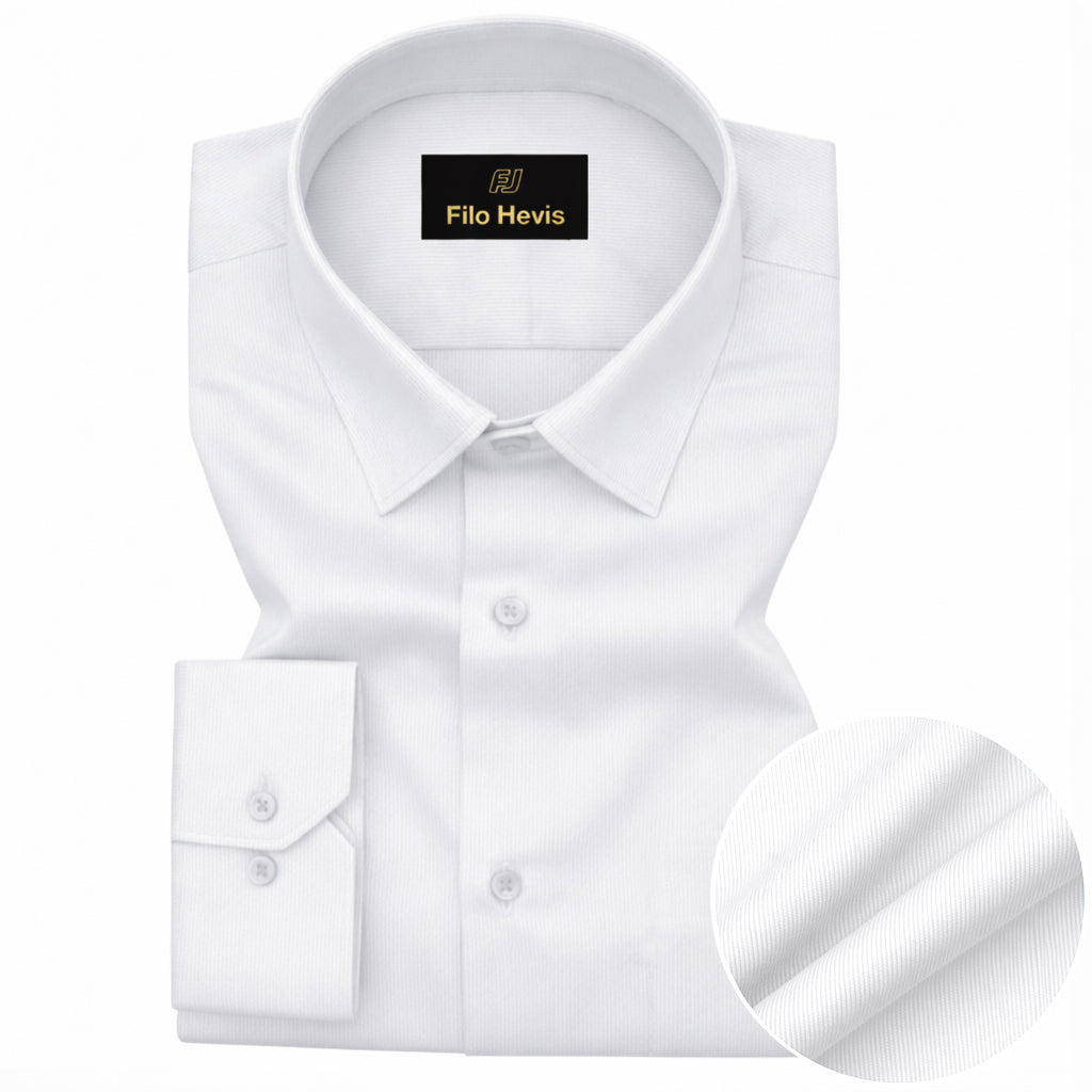 Fine-Ribbed Self-Structured Formal Shirt-White