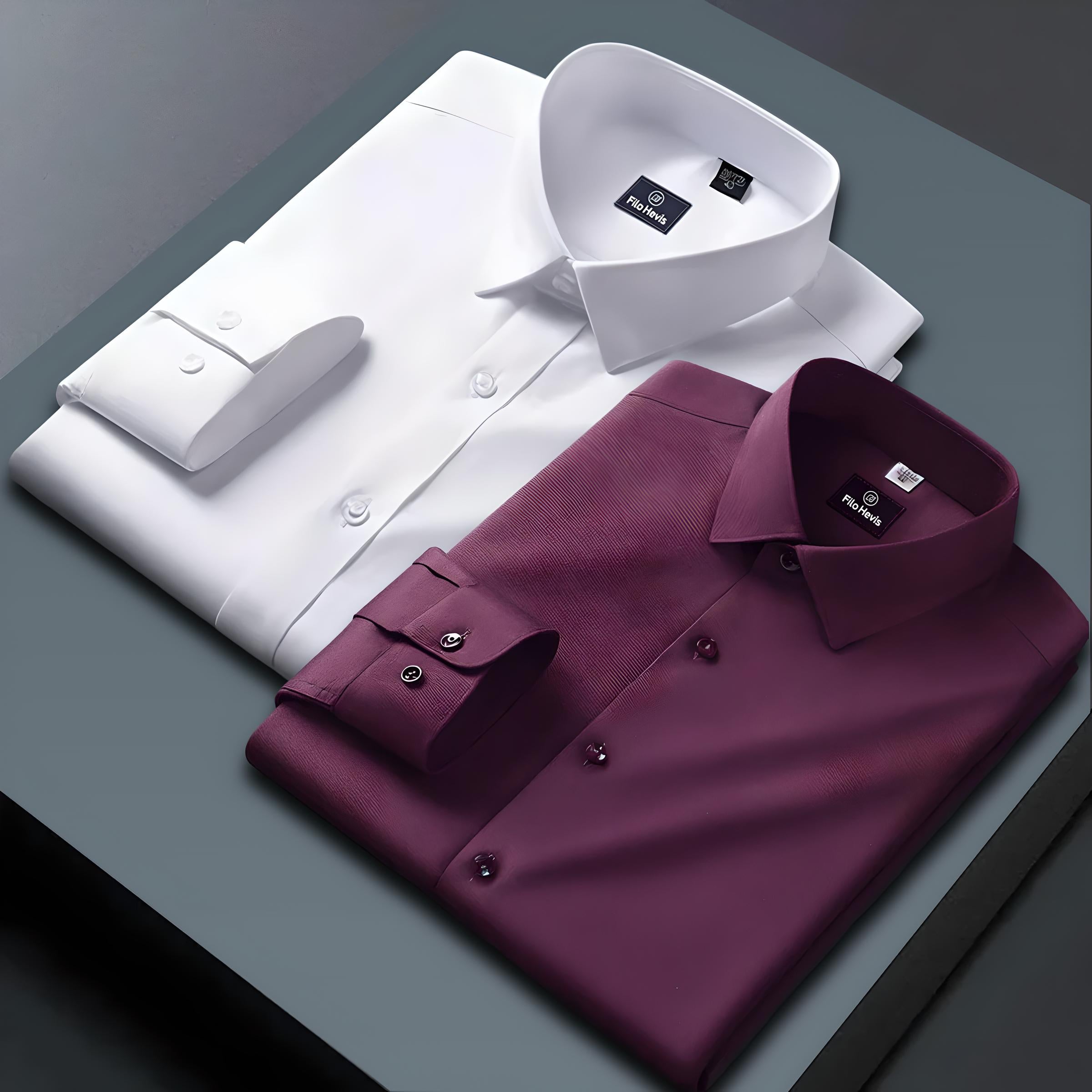 Combo of 2 Formal shirts White & Wine Colour