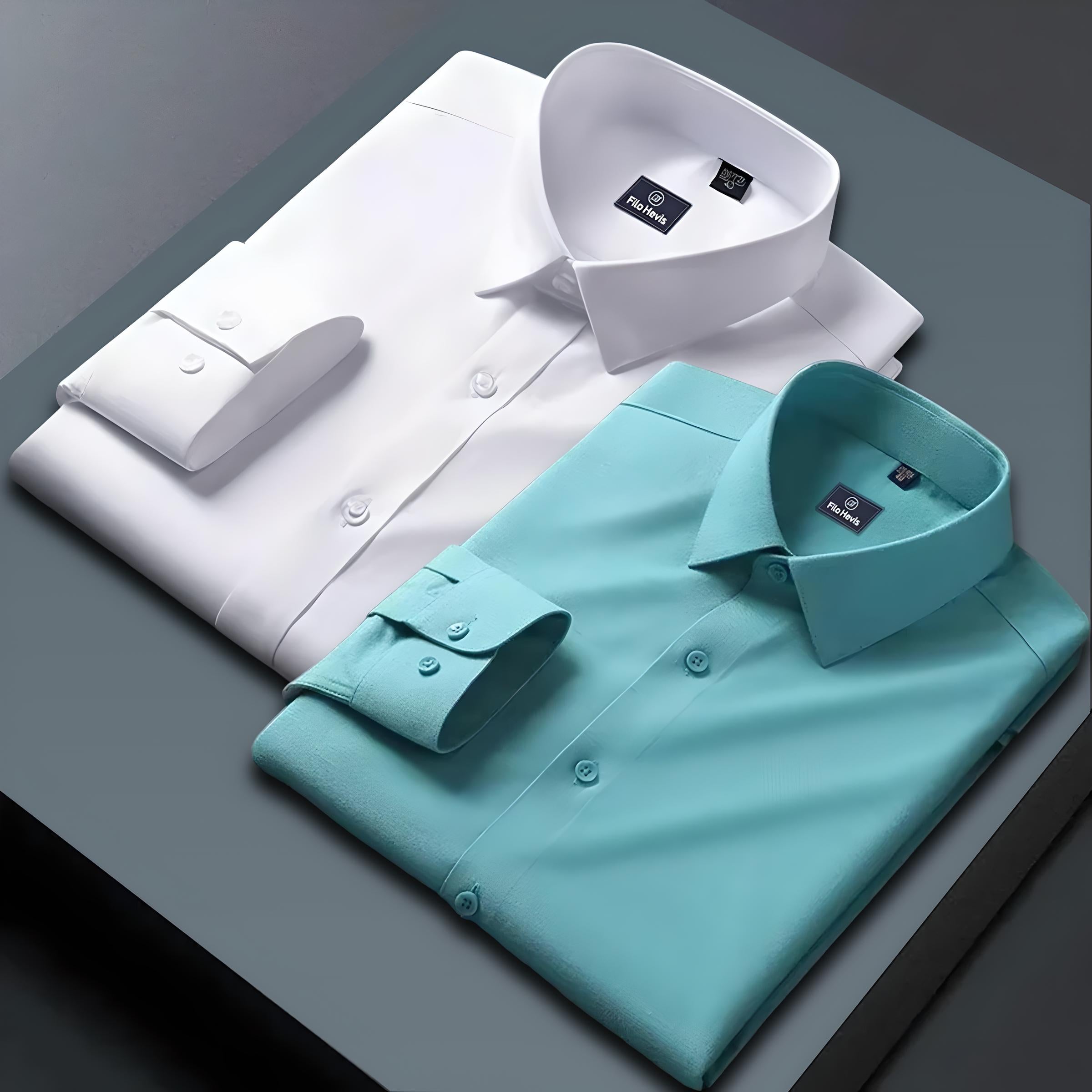 Combo of 2 Formal shirts White & Sea Green Colour