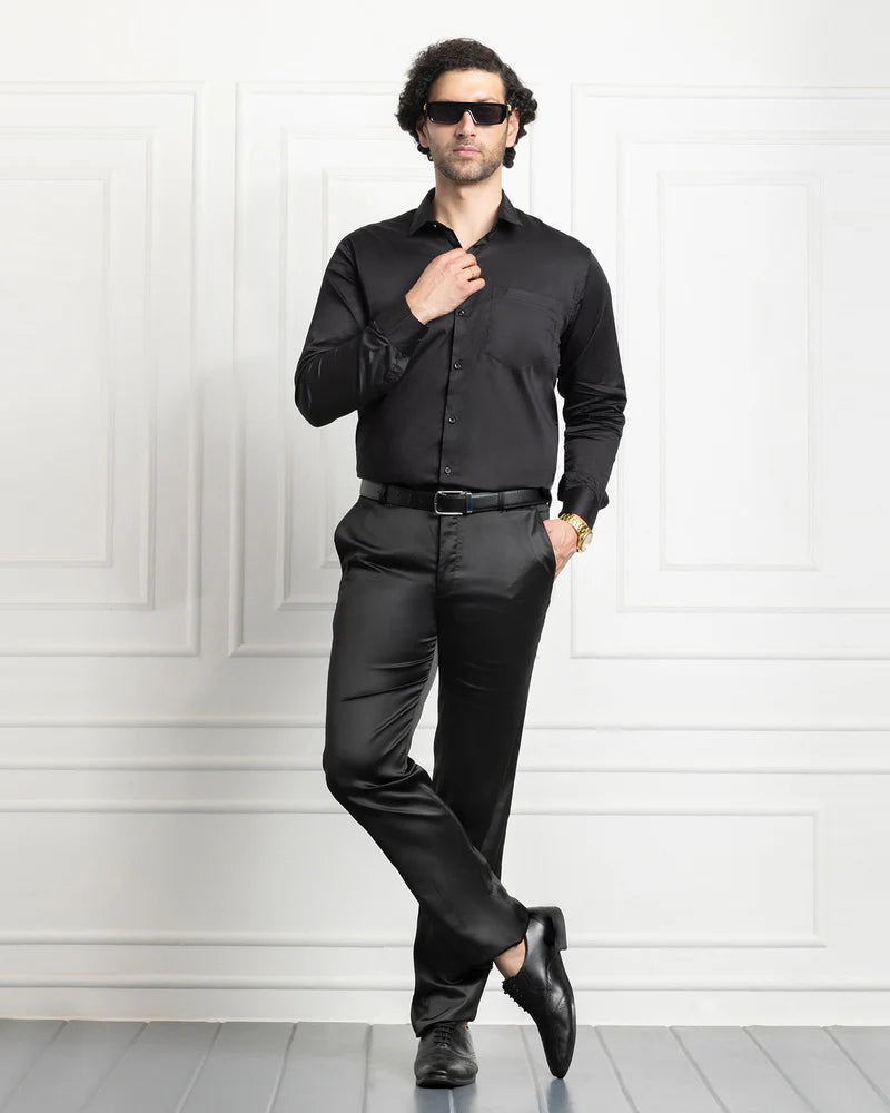 PLUS SIZE FORMAL SHIRTS IN COTTON FOR MEN (Single Pocket)- Black