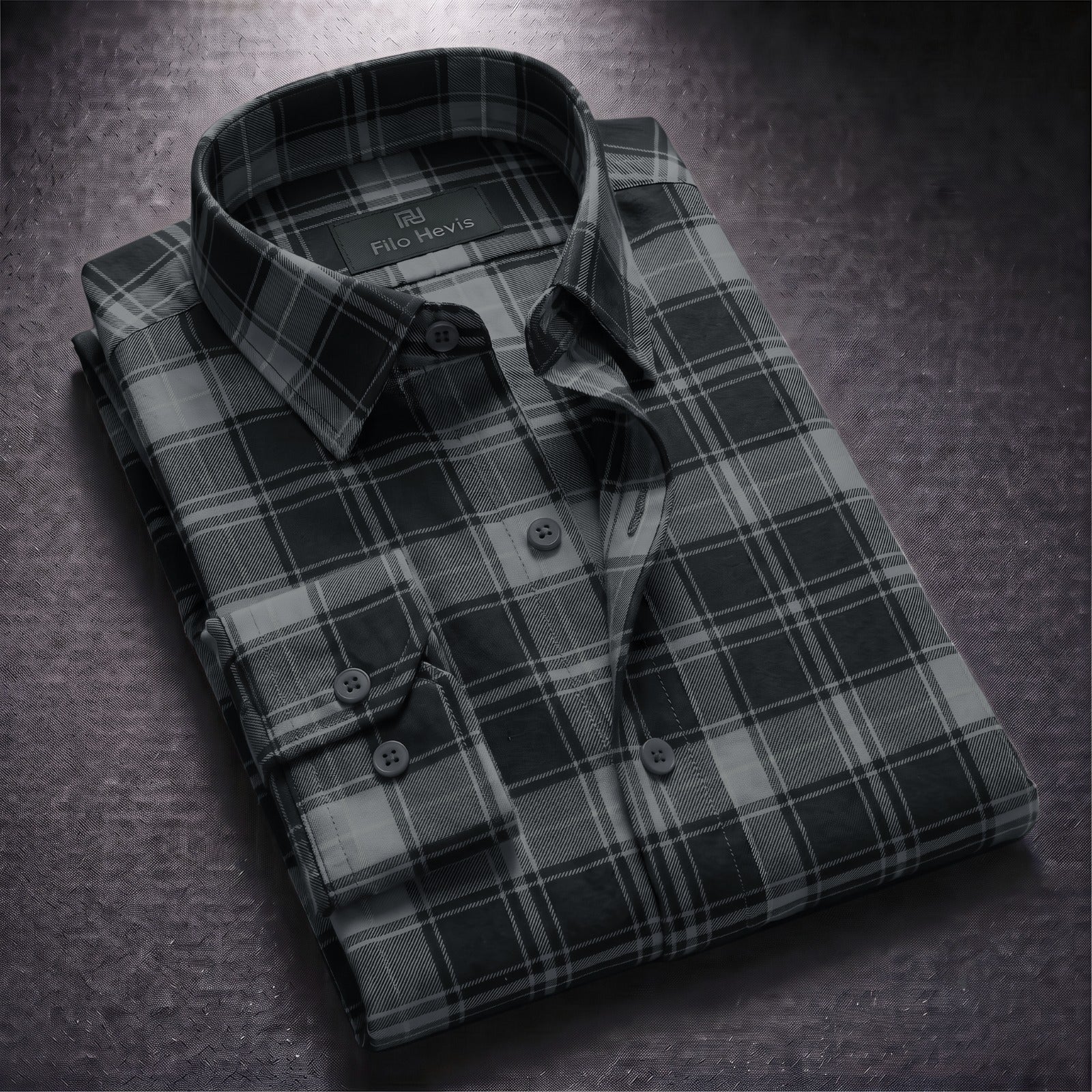 FORMAL COTTON CHECK SHIRTS FOR MEN - Dark Grey Plaid (Long Sleeve)