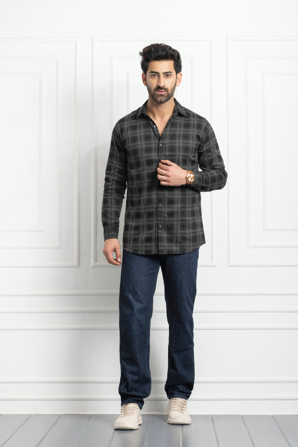 Check Regular Fit Cotton Shirt - Green