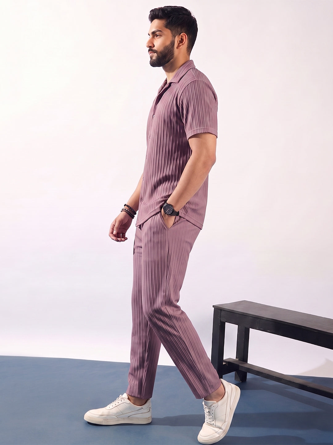 Men’s Light Onion Textured Co-Ord Set – Premium Relaxed Fit Shirt & Trouser Set