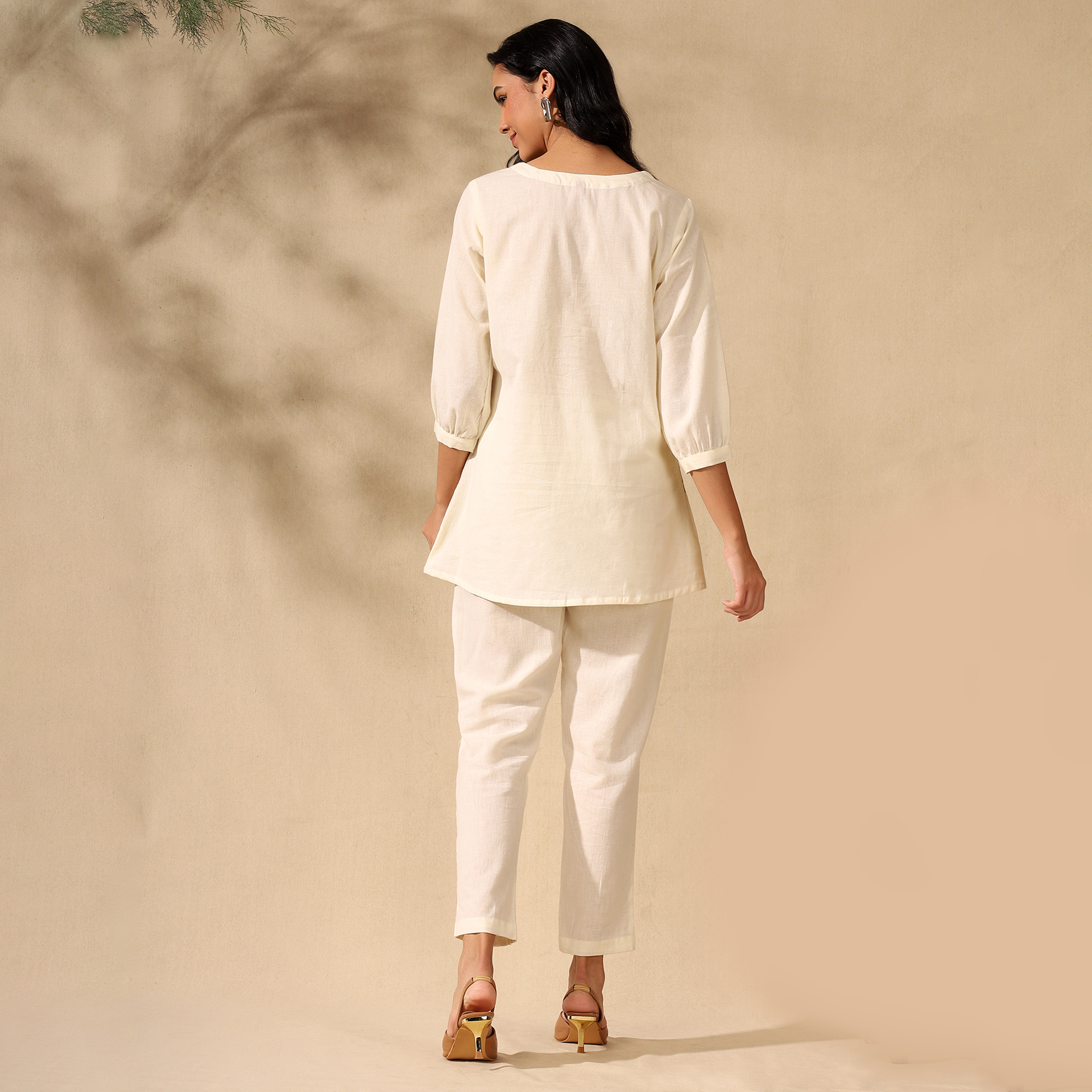 Embroidered Pure Cotton Tunic With Trousers Cream Co-ord Set