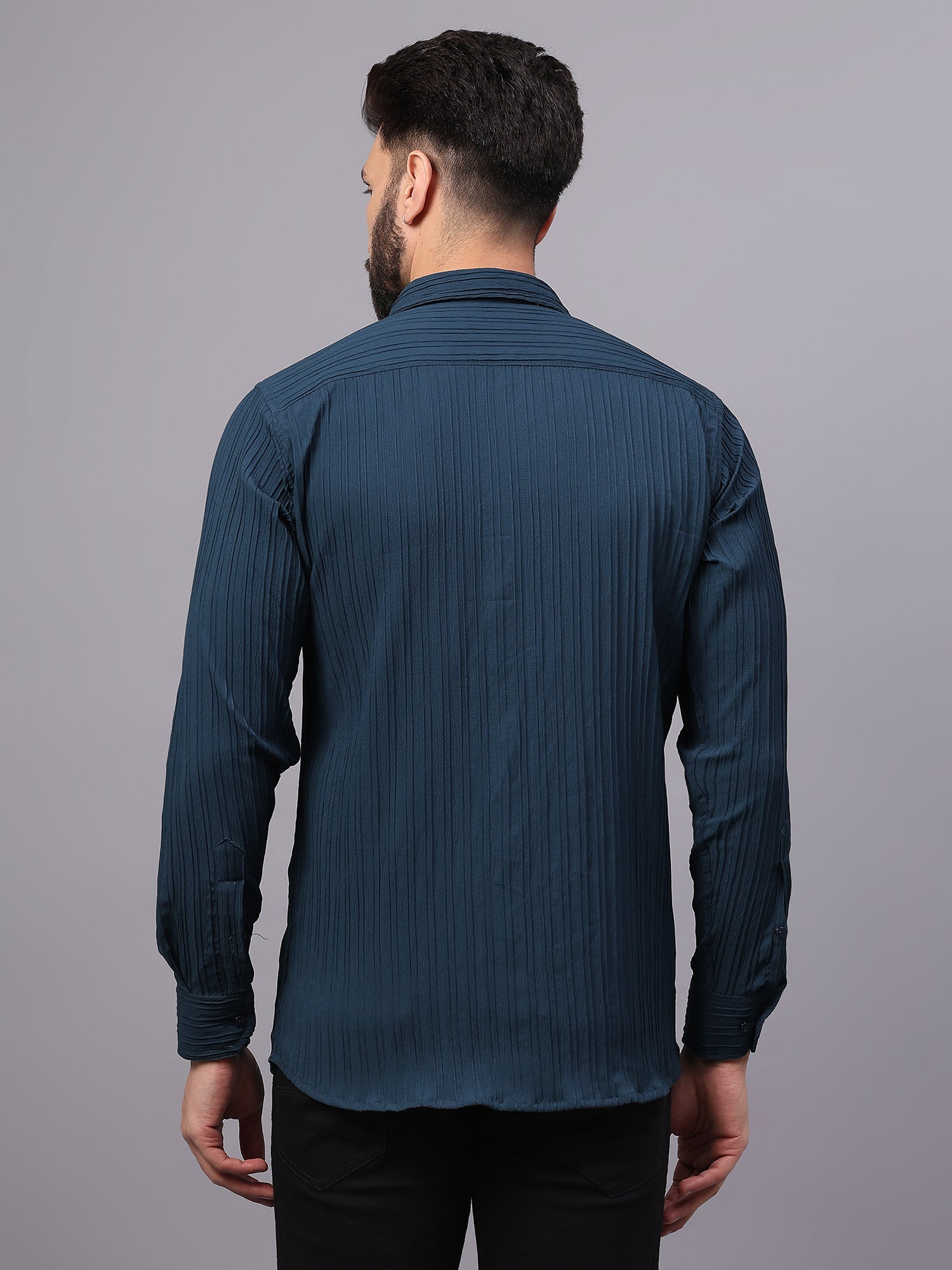 Crushed Self Stripe Navy Blue Shirt