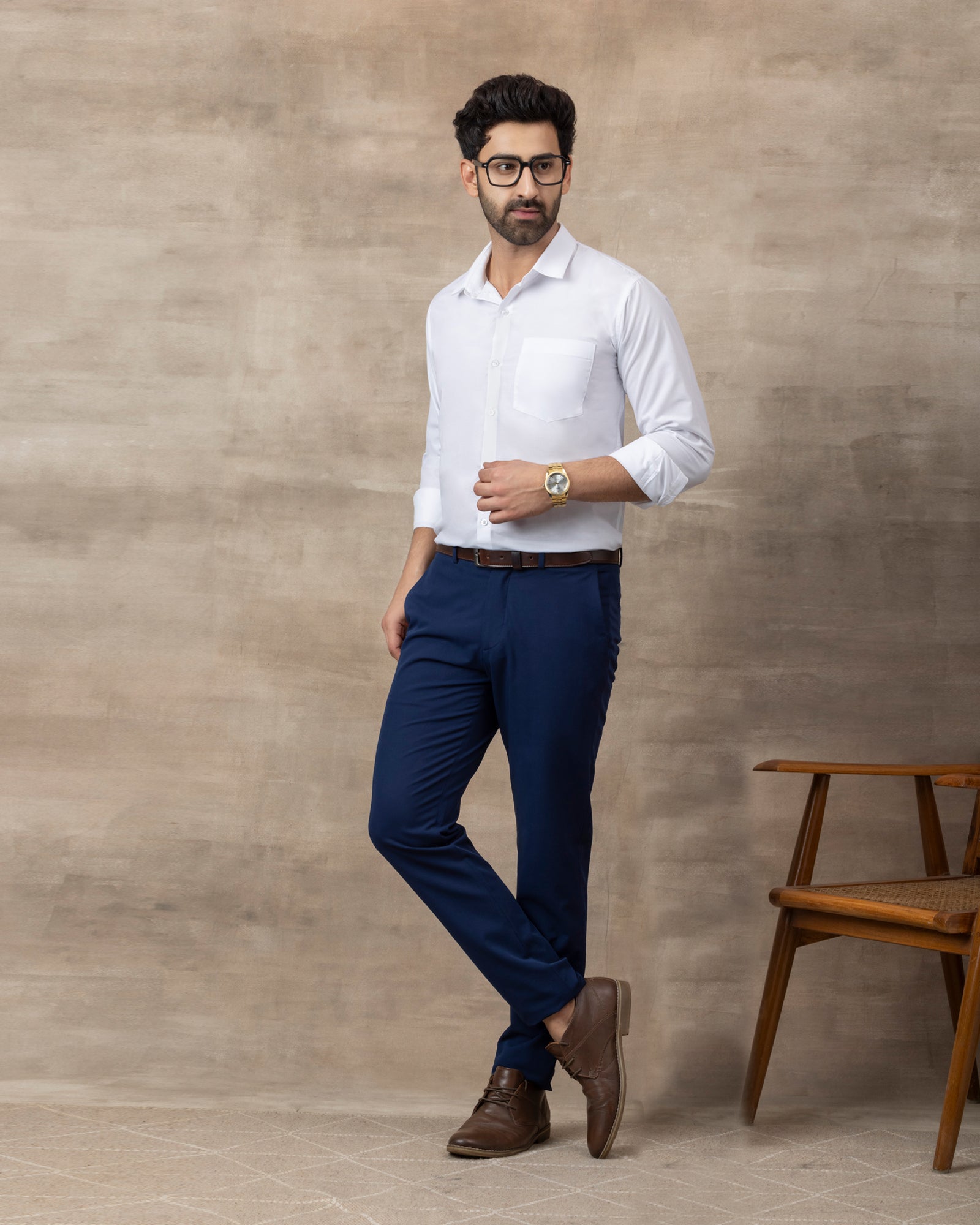 Single pocket 100% cotton formal shirts - White