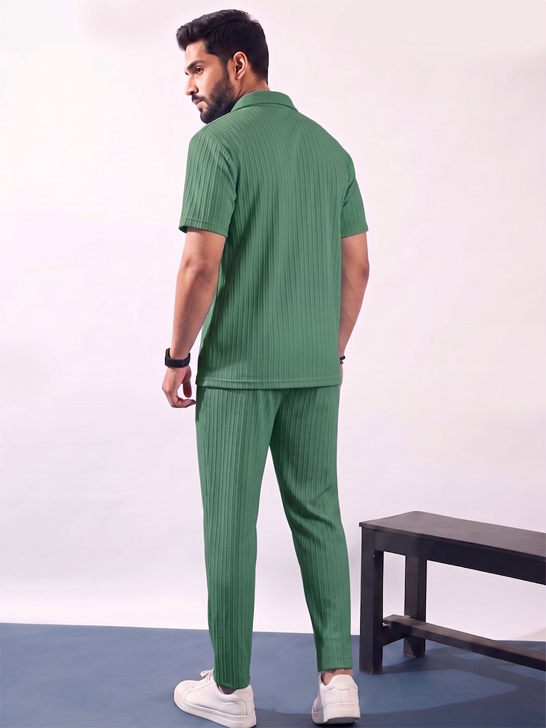 Men’s Mint Green Textured Co-Ord Set – Premium Relaxed Fit Shirt & Trouser Set