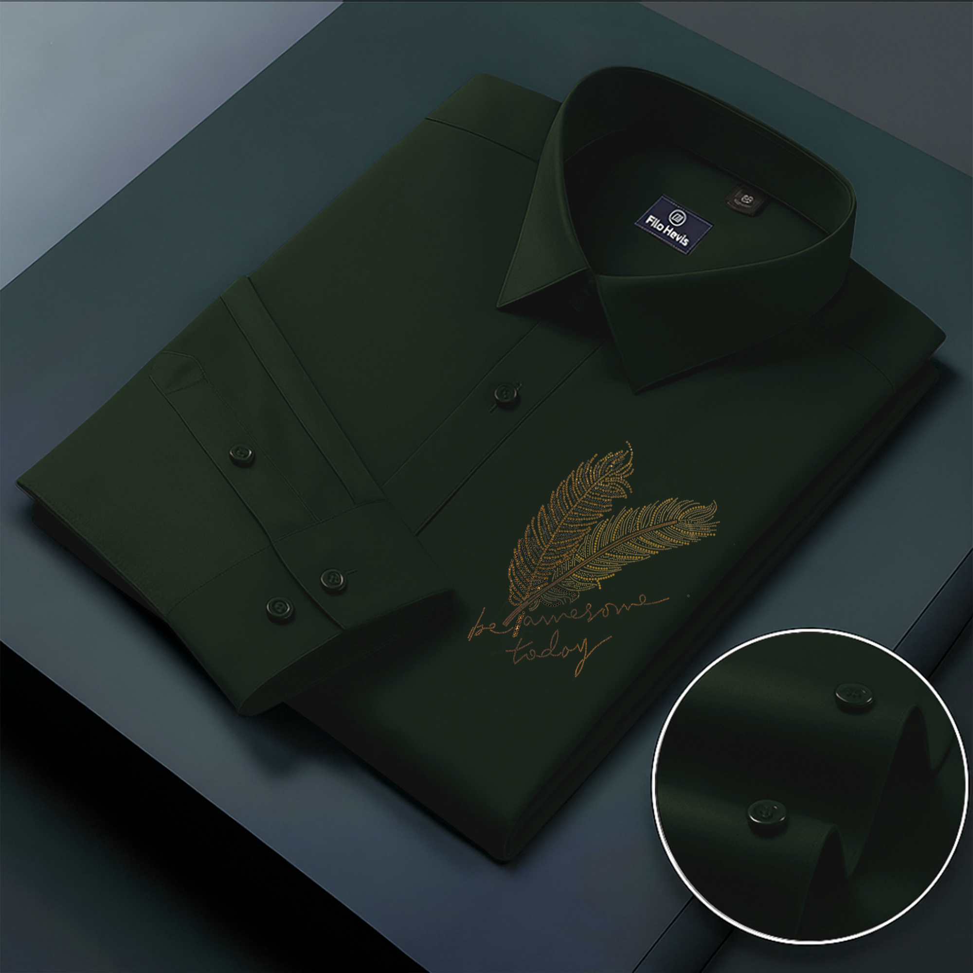 PARTY SHIRTS FOR MEN | PREMIUM SHIRTS | CLUB SHIRTS Feather Embroidery-Bottle Green