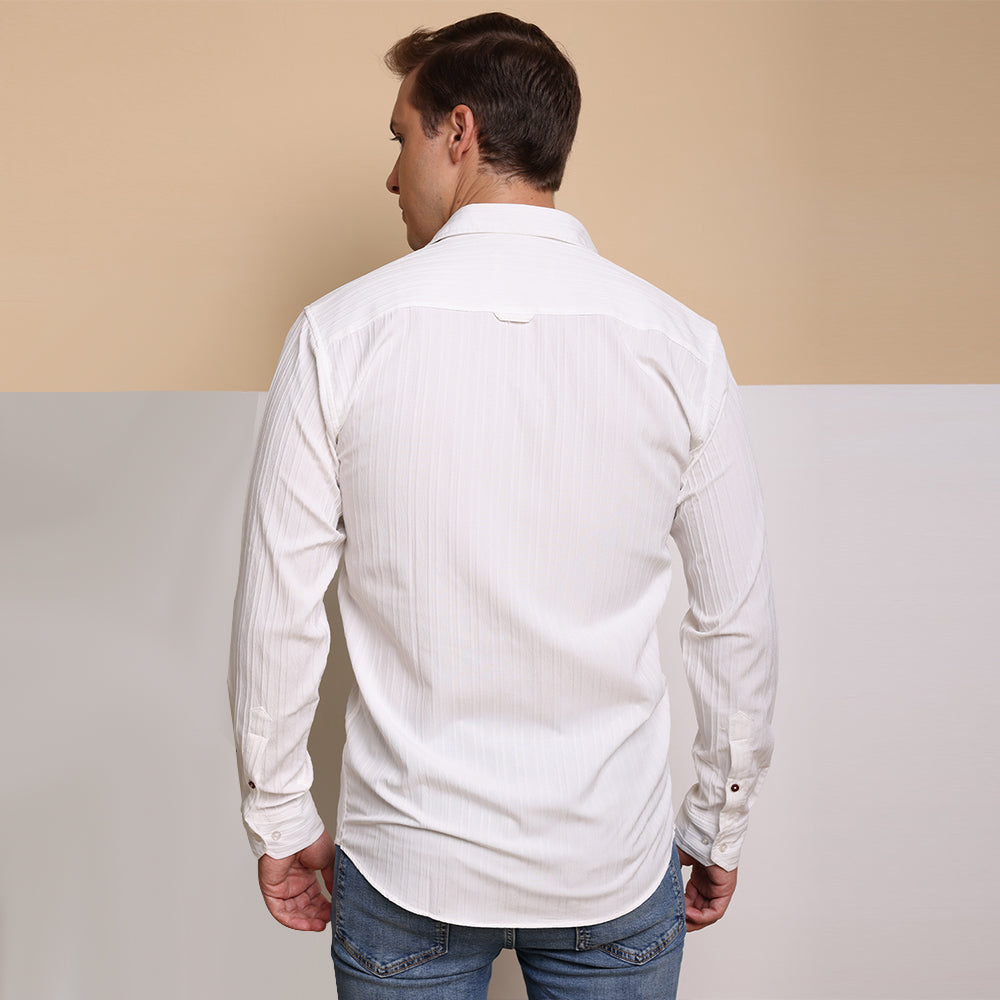 Crushed Self Stripe White Shirt