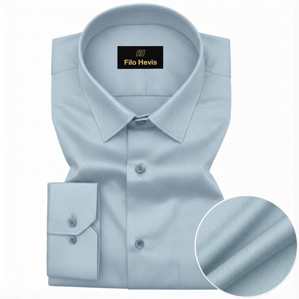 Fine-Ribbed Self-Structured Formal Shirt-LIGHT BLUE