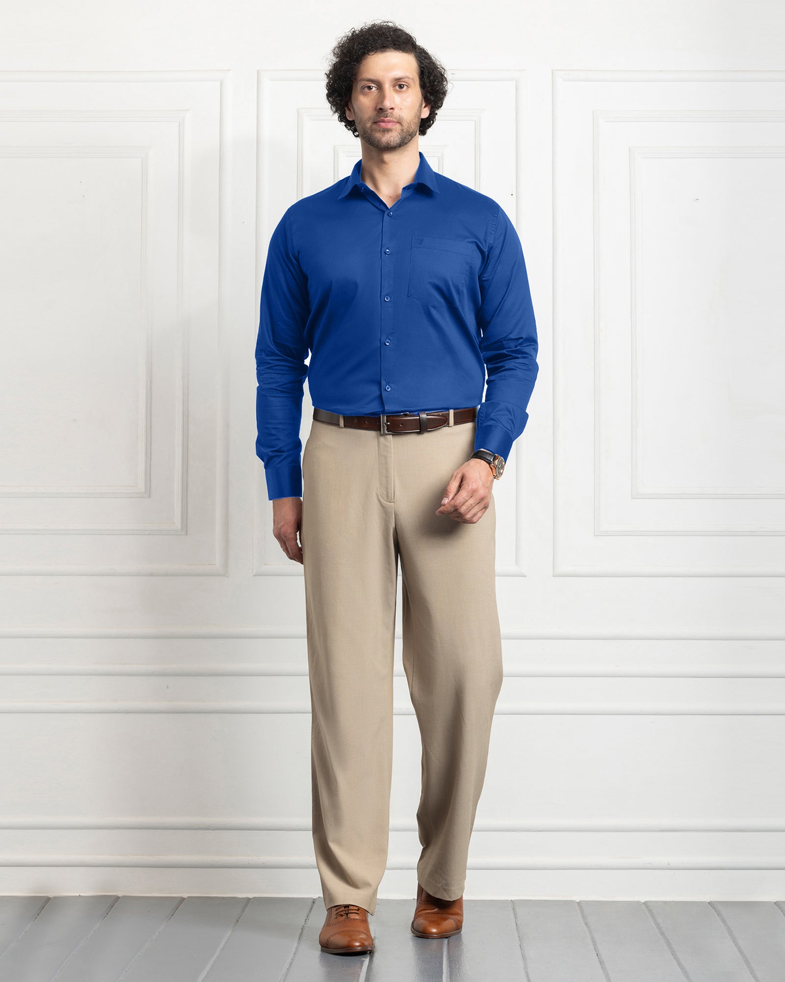 PLATINUM COTTON SATIN FORMAL SHIRT FOR MEN (Single Pocket)-Royal Blue