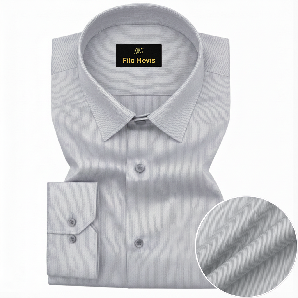 Fine-Ribbed Self-Structured Formal Shirt-GREY